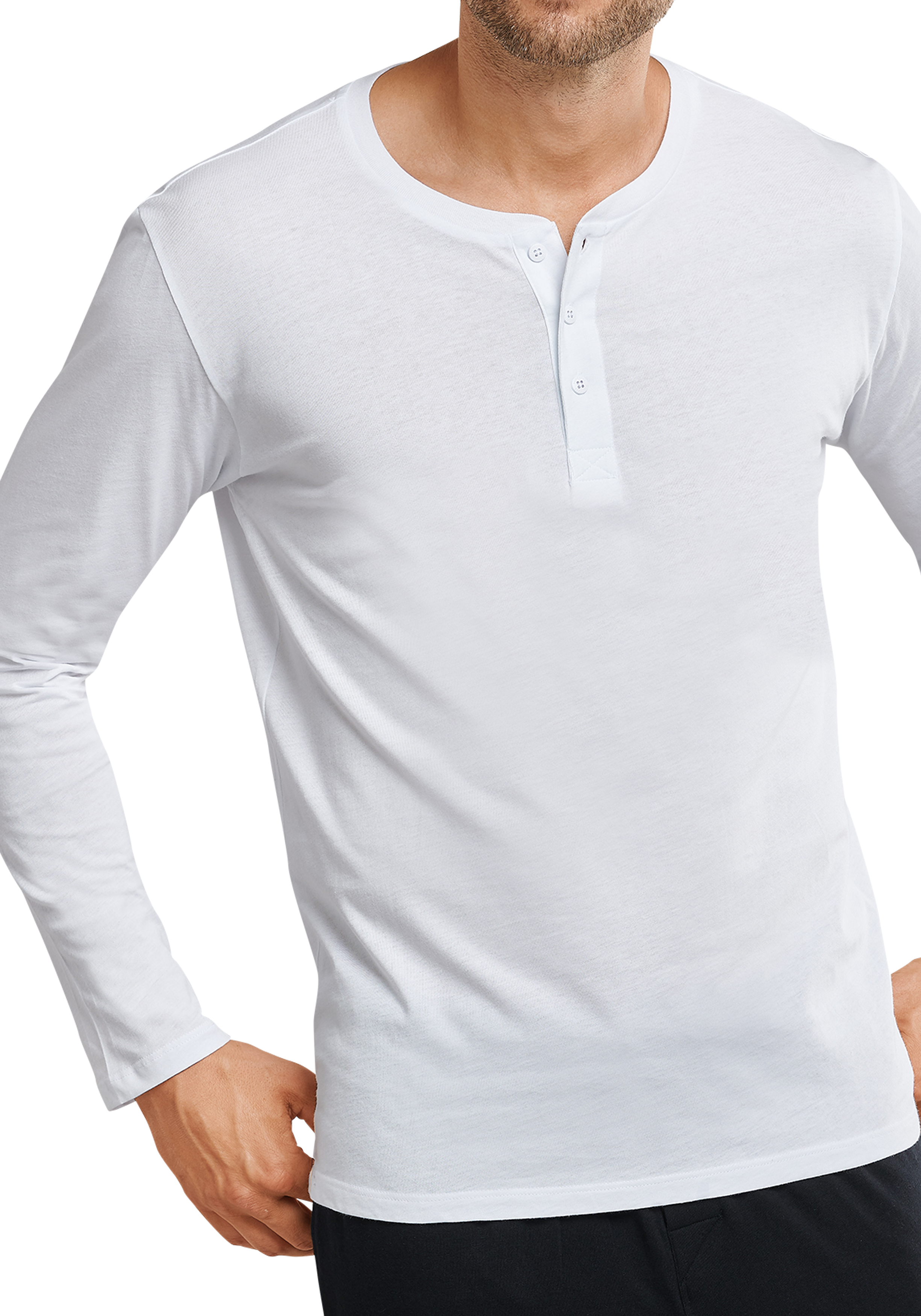 SCHIESSER Mix+Relax T-shirt, lange mouw O-hals met knoopjes, wit