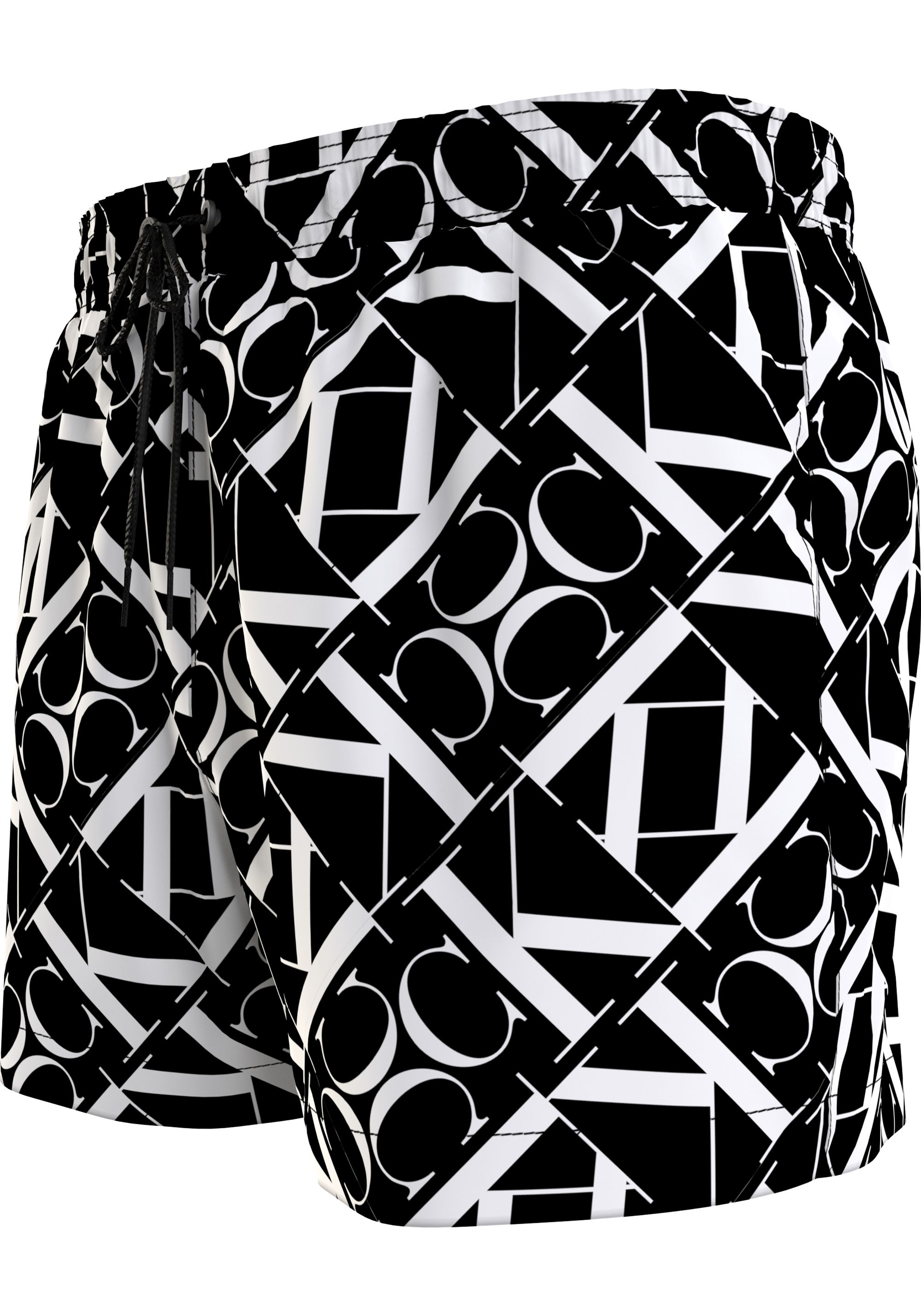 Calvin Klein Short Drawstring swimshort, heren zwembroek, zwart-wit logo dessin
