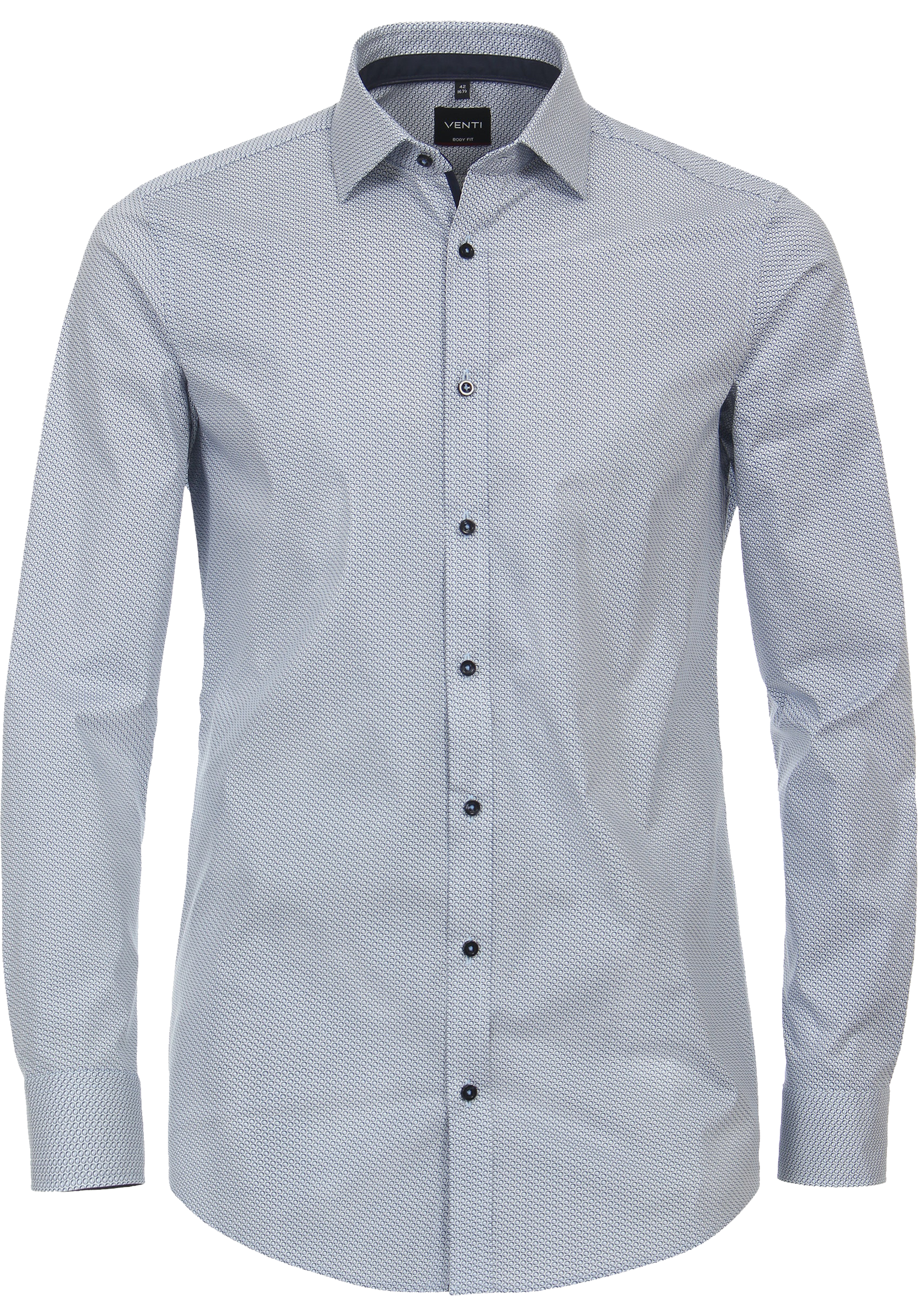 VENTI body fit overhemd, popeline, blauw met wit dessin