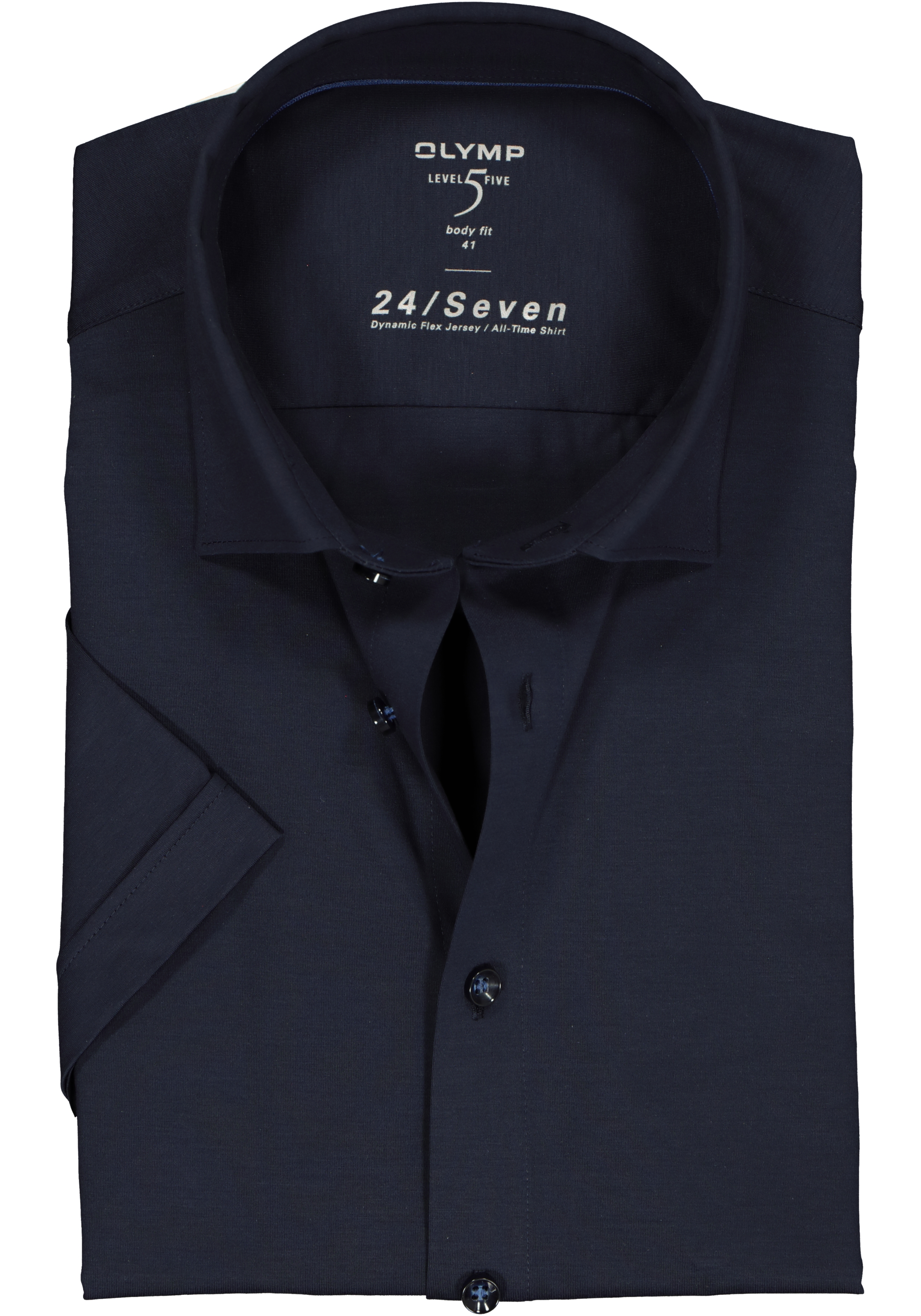 OLYMP Level 5 24/Seven body fit overhemd, korte mouw, marine blauw tricot
