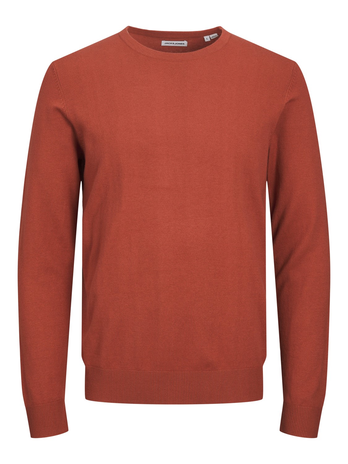 JACK & JONES Emil knit crew neck slim fit, heren pullover viscosemengsel met O-hals, warm oranje