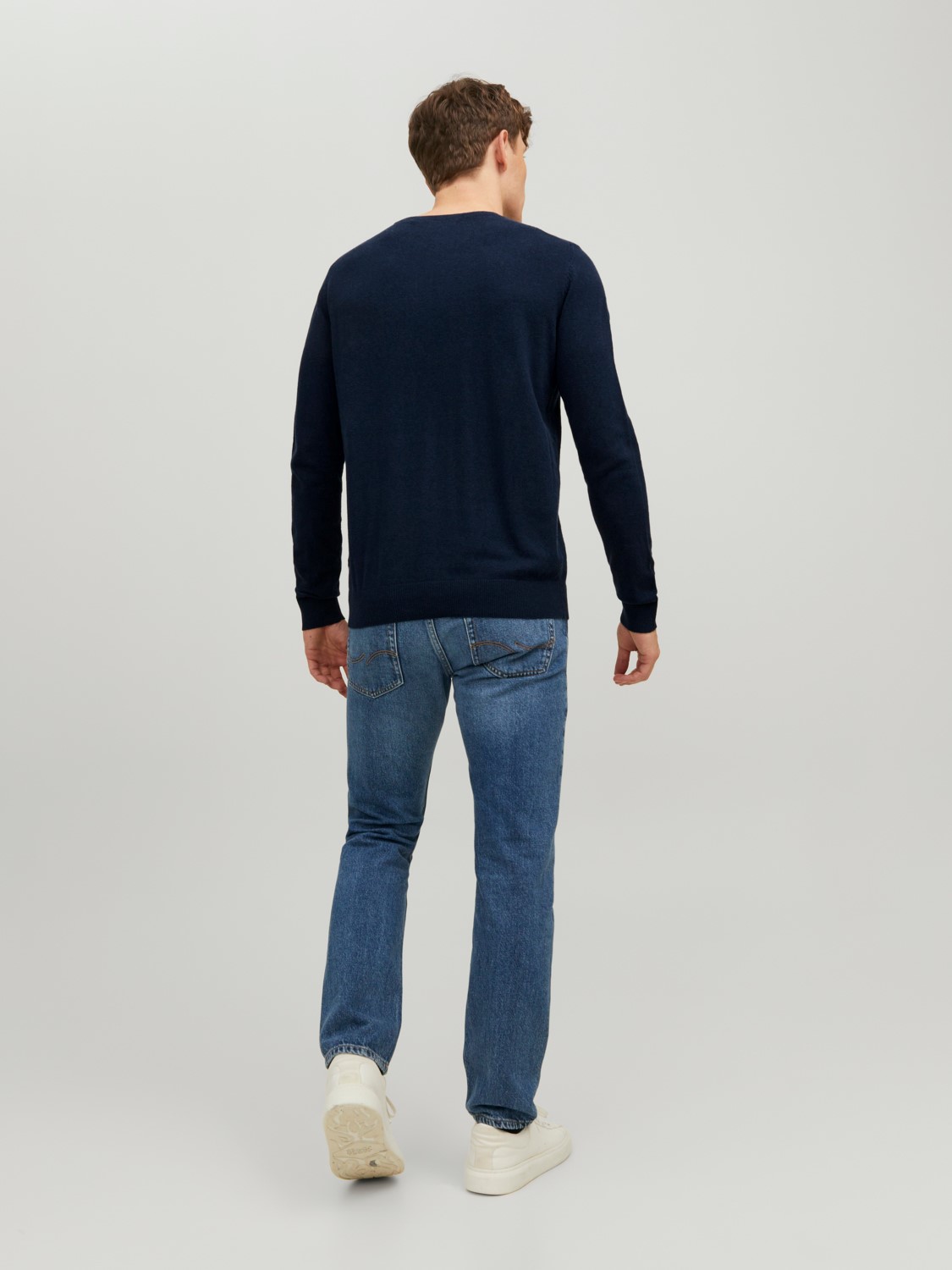 JACK & JONES Emil knit crew neck slim fit, heren pullover viscosemengsel met O-hals, blauw