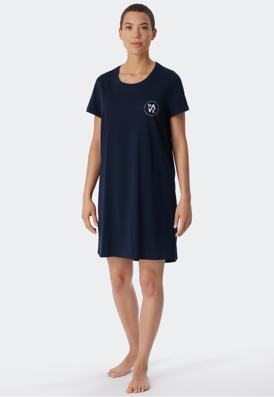 SCHIESSER Essential Nightwear T-shirt, dames slaapshirt korte mouwen print donkerblauw