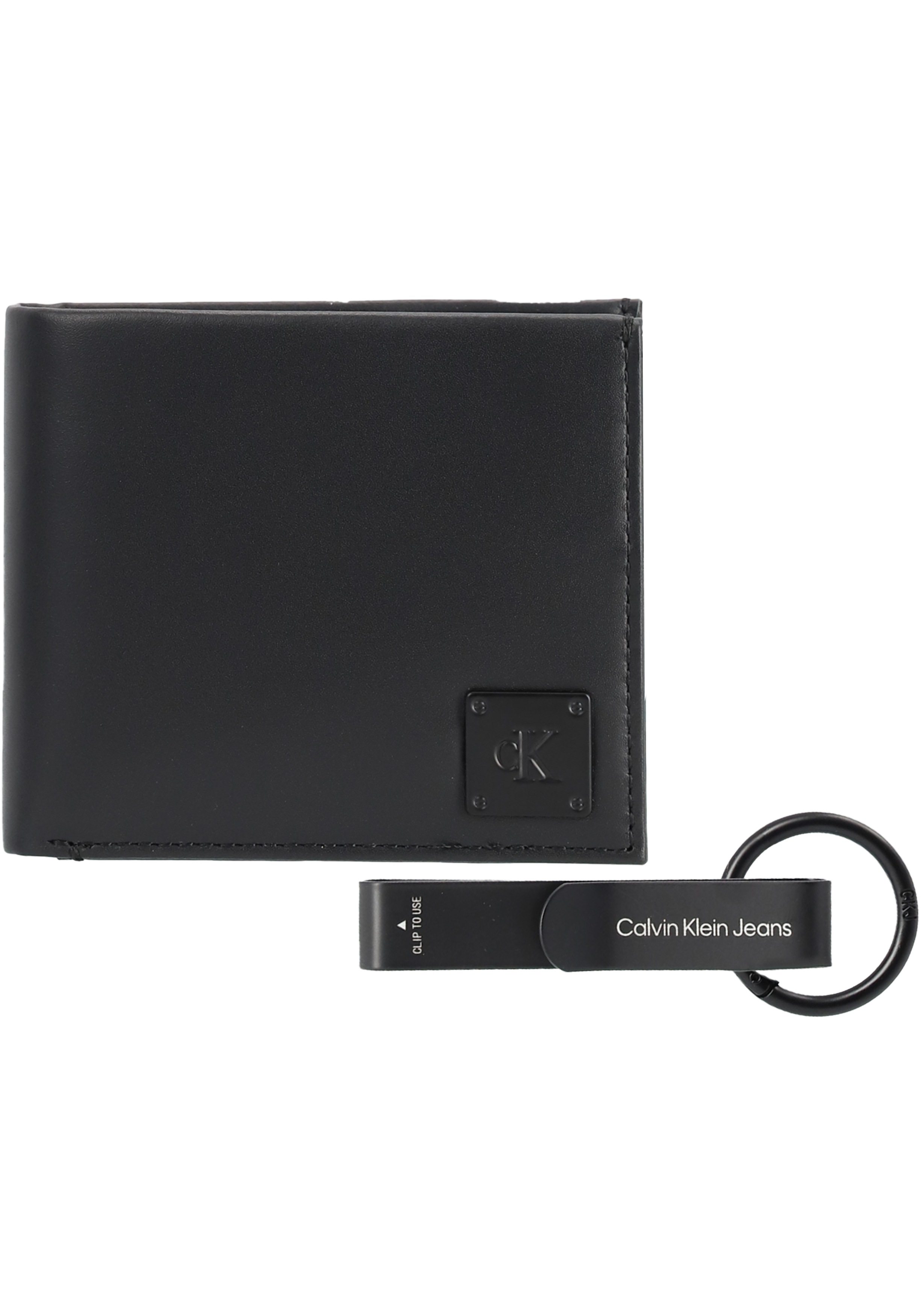 Calvin Klein cadeauset billfold portemonnee en sleutelhanger leer, zwart