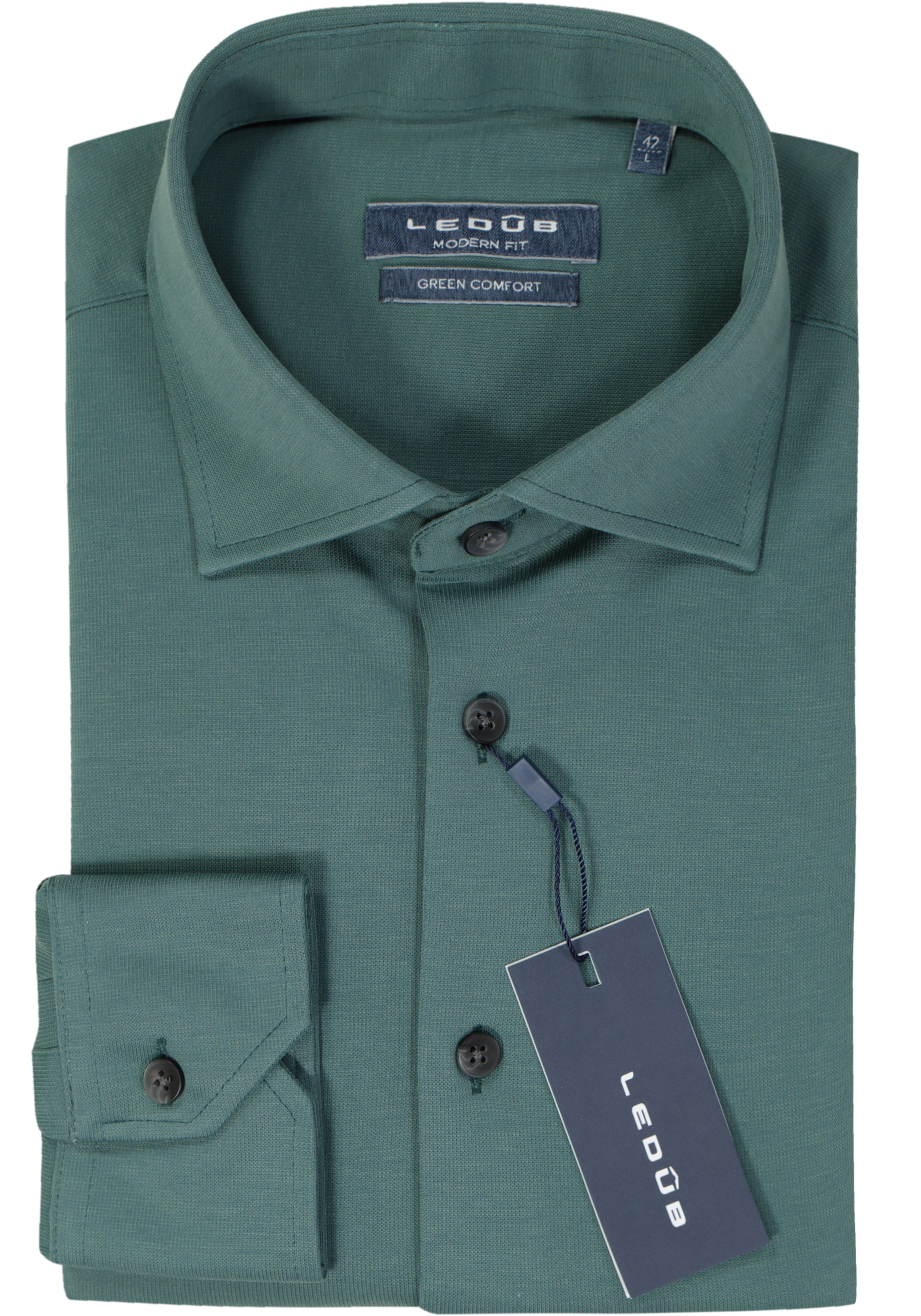 Ledub modern fit overhemd, jersey, middengroen