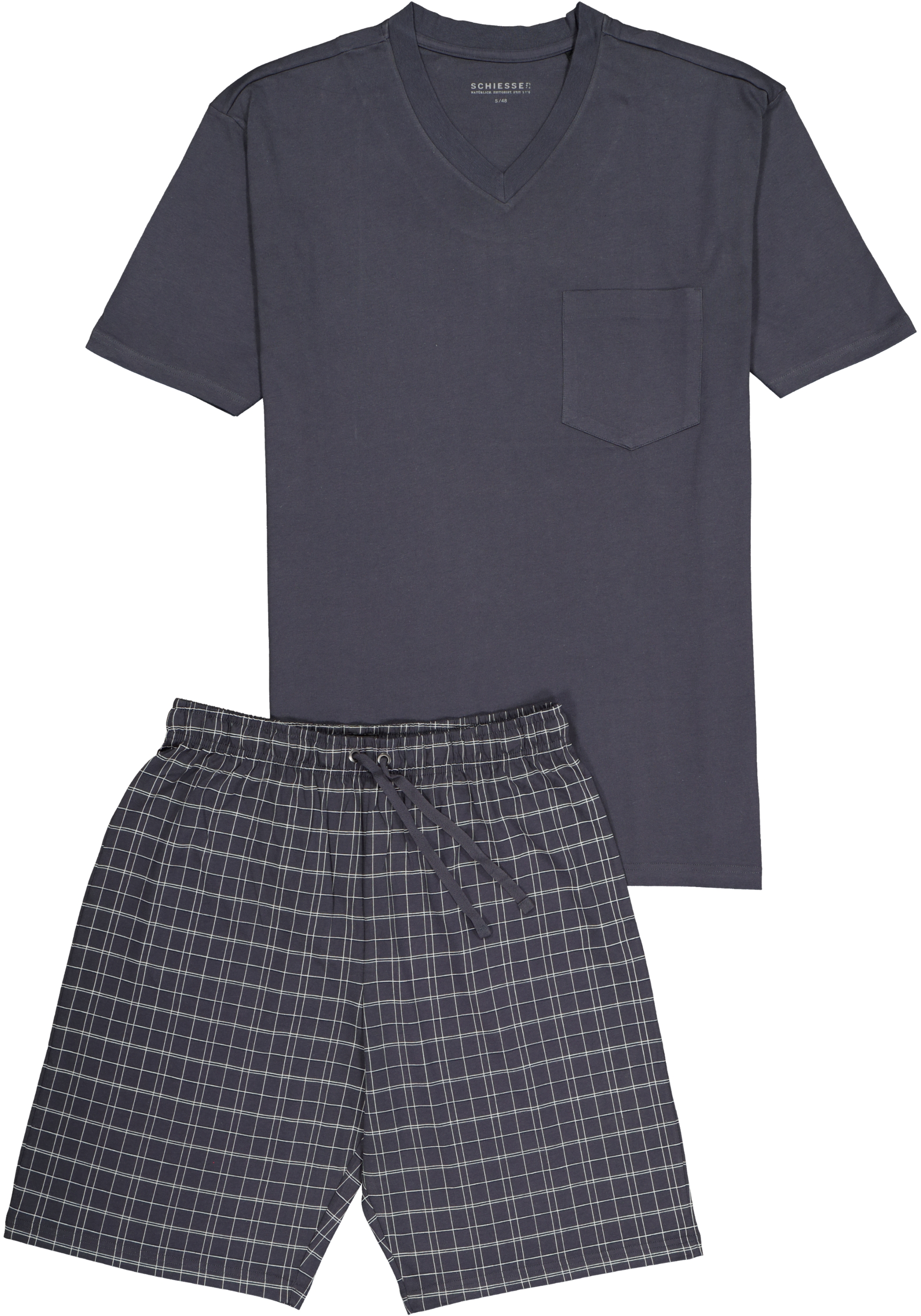 SCHIESSER heren shortama, antraciet met geruite broek