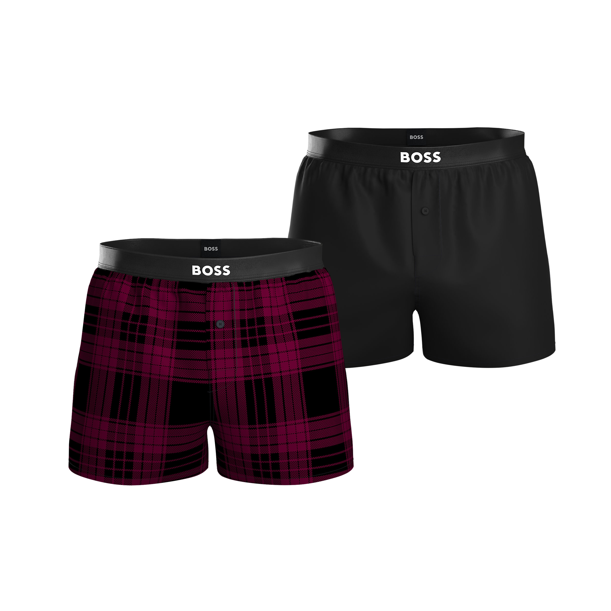 HUGO BOSS boxershorts woven (2-pack), heren boxers wijd model, zwart en donkerrood geruit