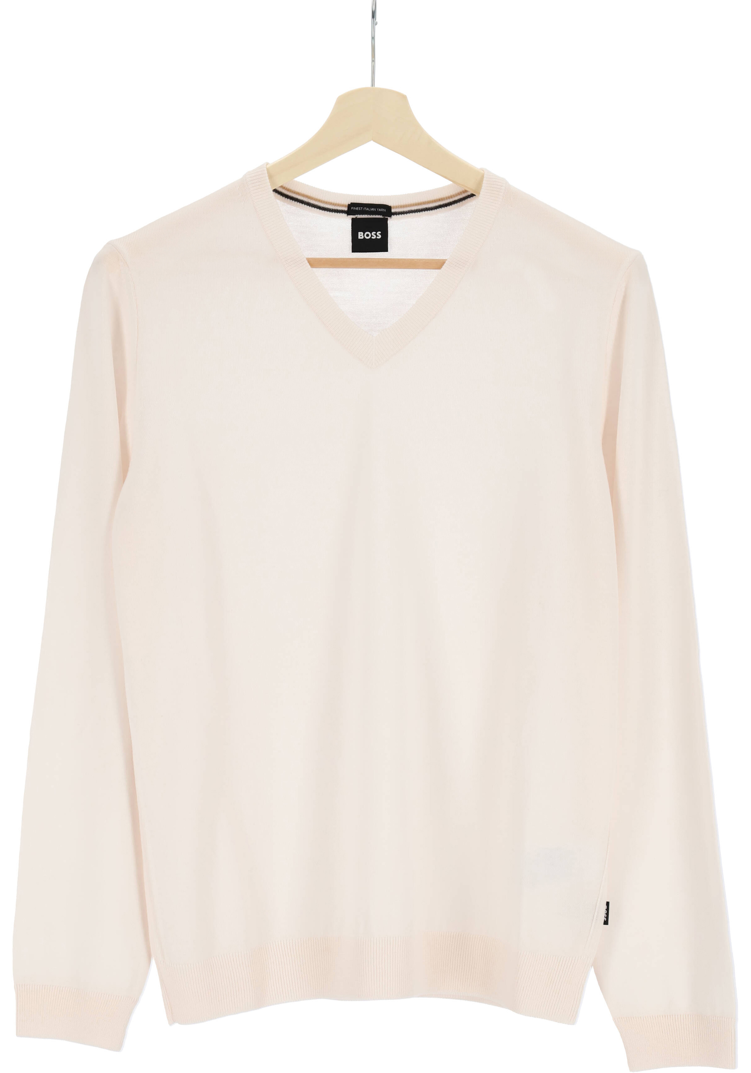 BOSS Melba slim fit trui wol, heren pullover met V-hals, wit