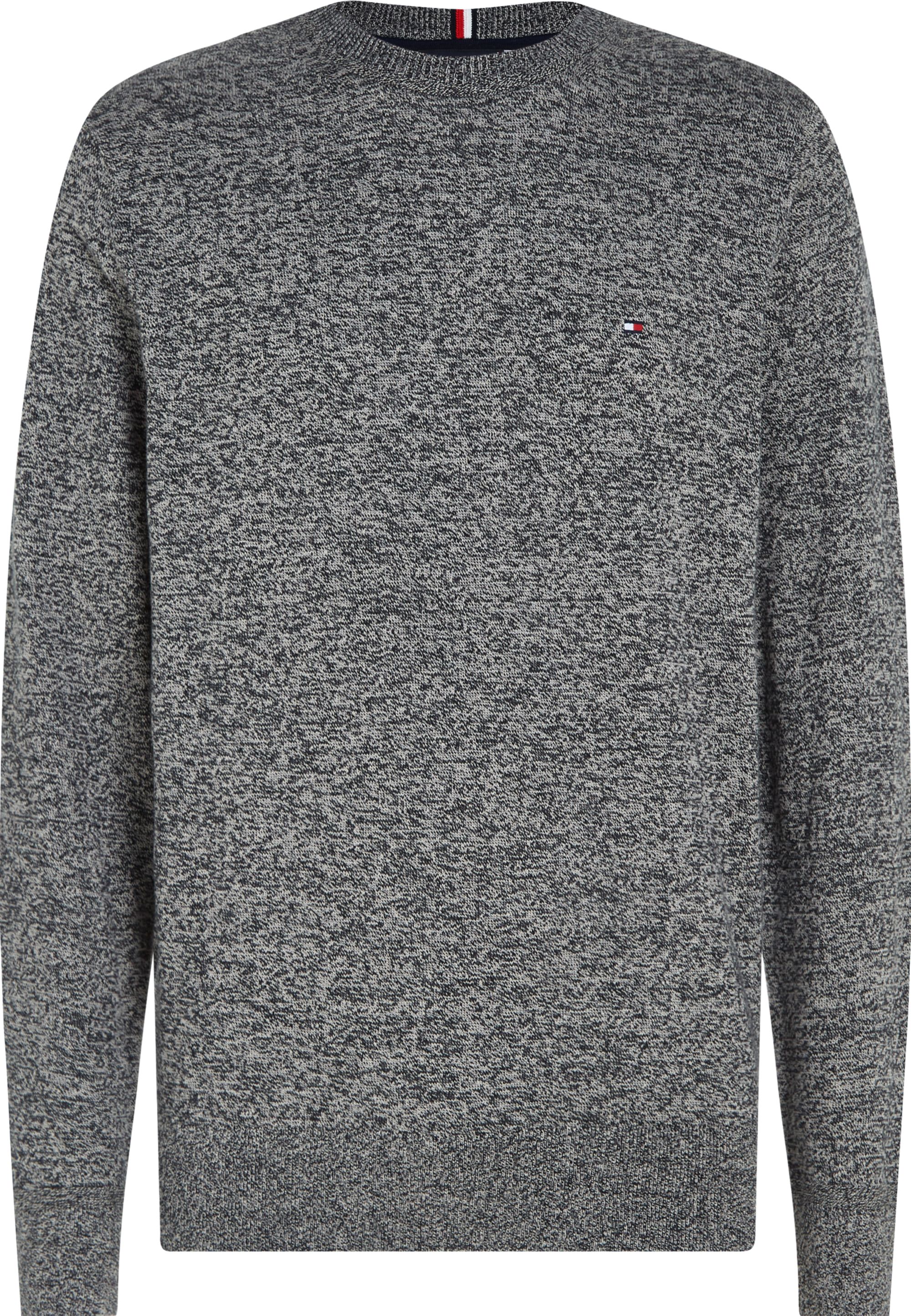 Tommy Hilfiger heren pullover katoen, Pima Org Ctn Cashmere Crew Neck, zwart-wit melange