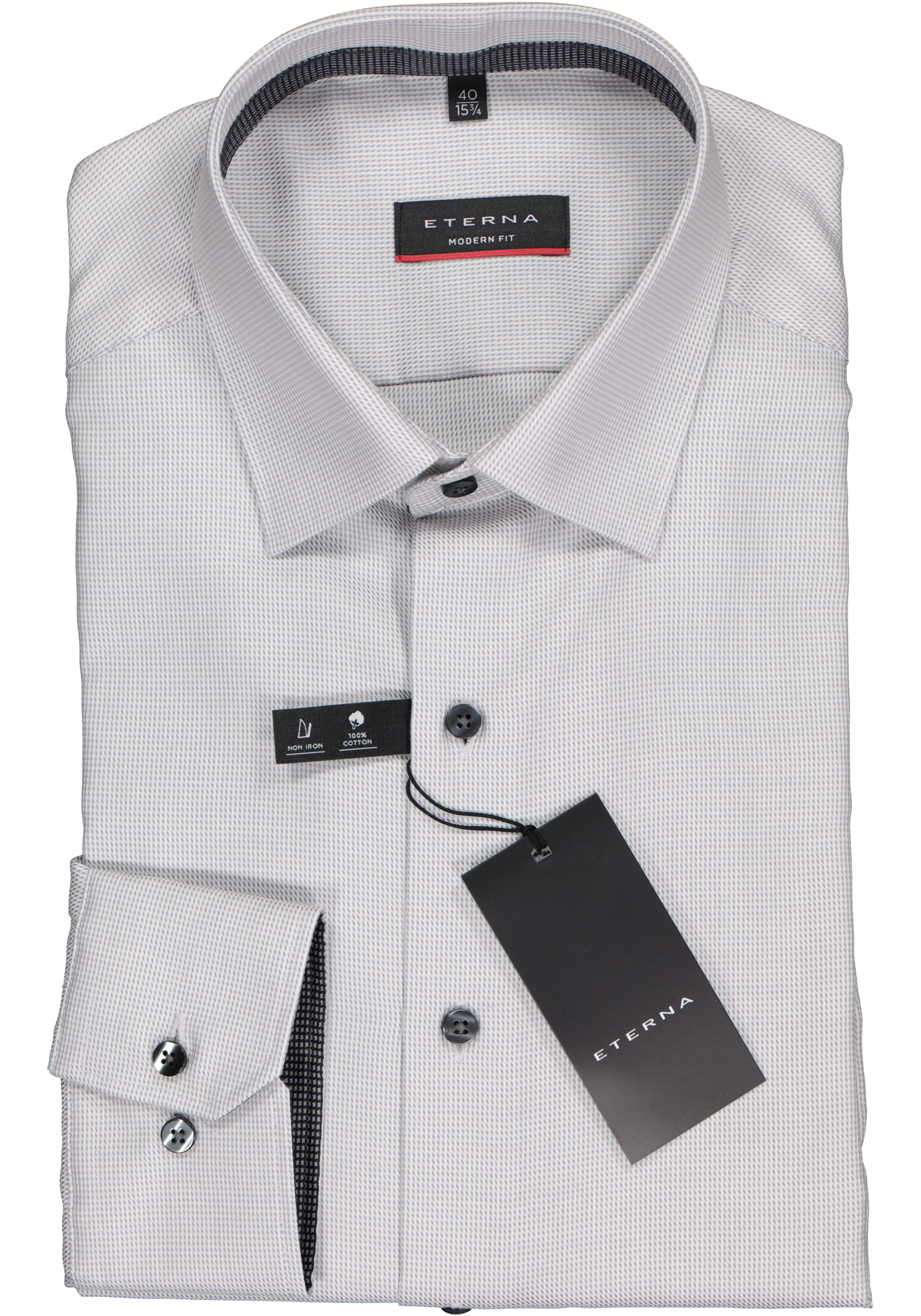 ETERNA modern fit overhemd, twill structuur heren overhemd, grijs (zwart contrast)