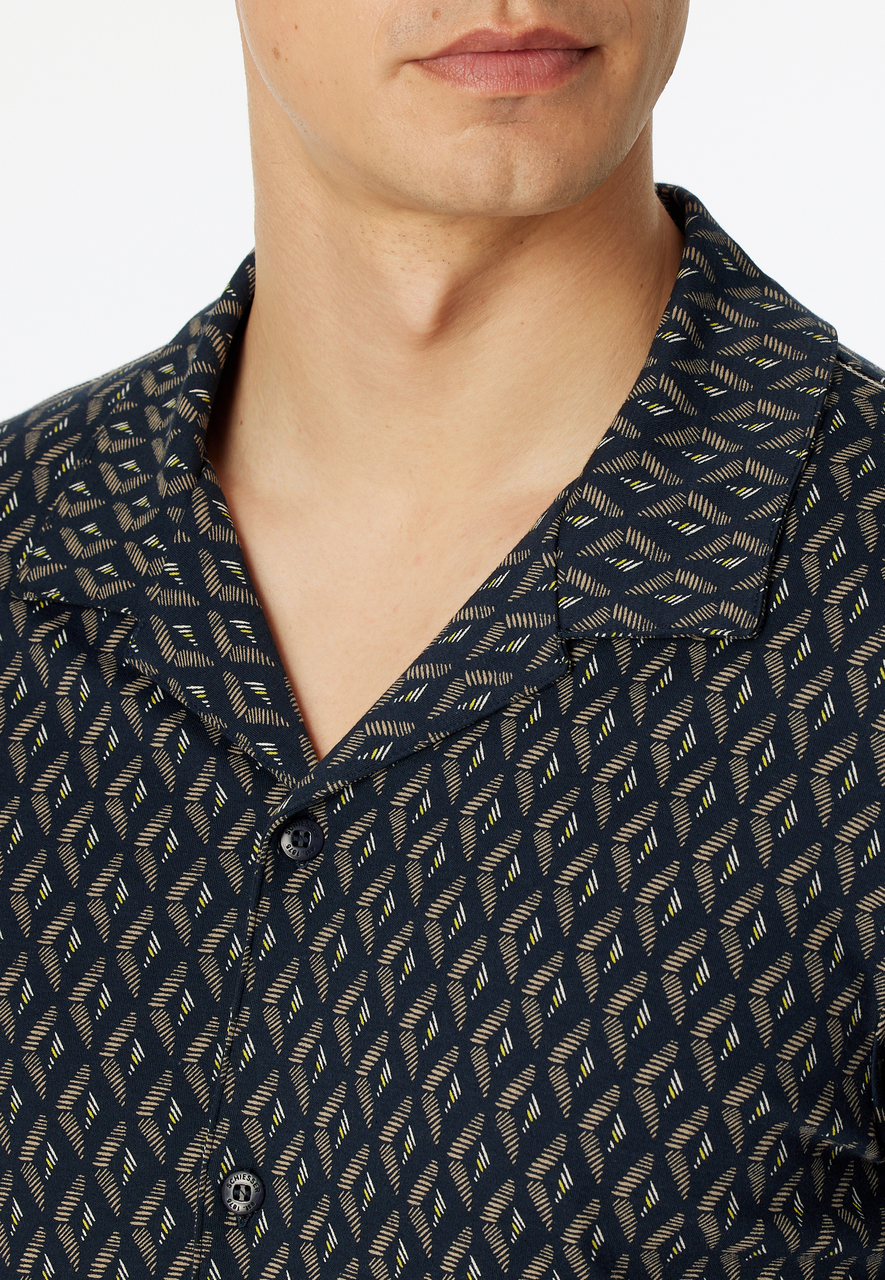 SCHIESSER Fine Interlock pyjamaset, heren pyjama lange interlock knoopsluiting nachtblauw gedessineerd