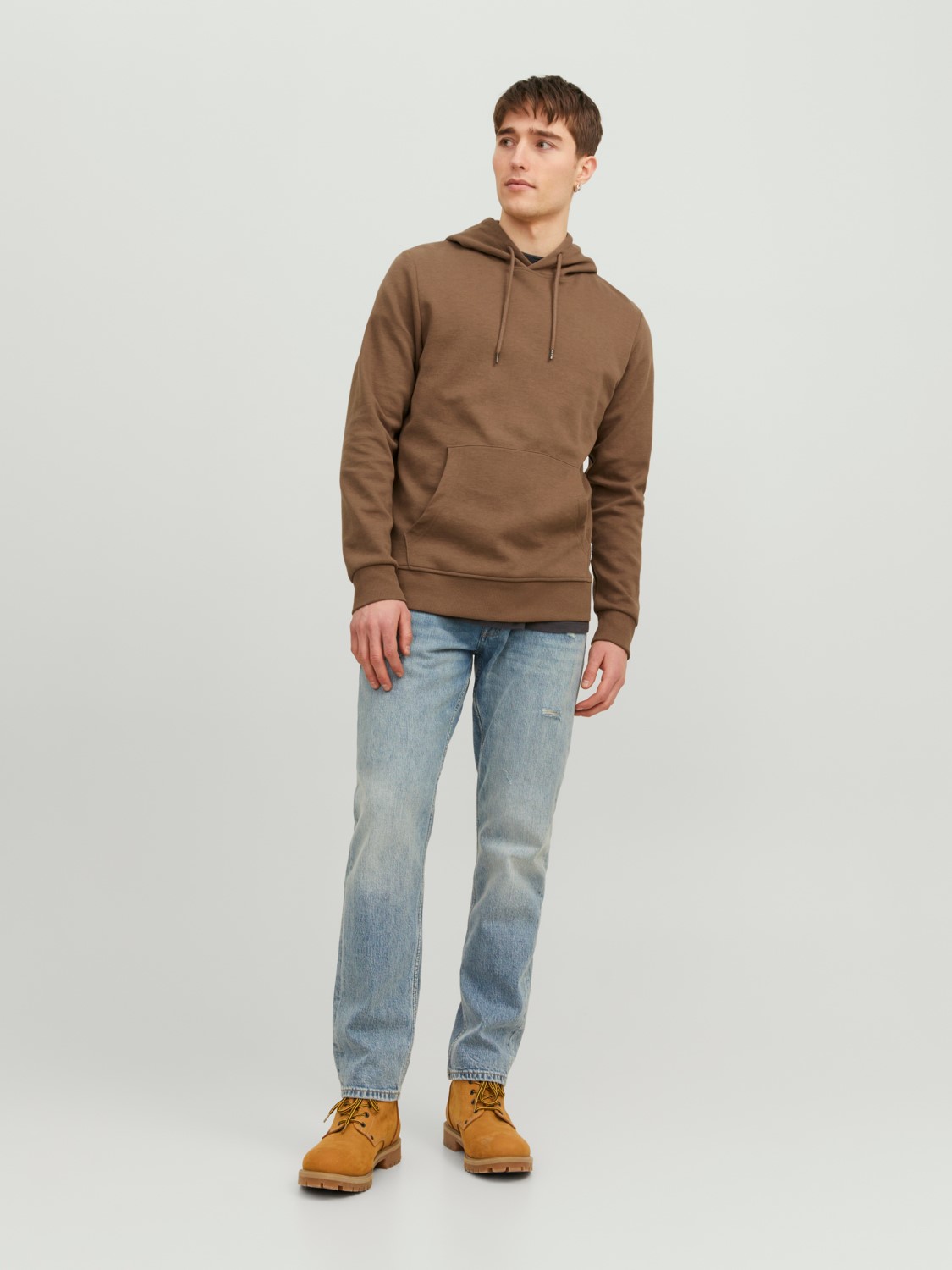 JACK & JONES Basic sweat hood regular fit, heren hoodie katoenmengsel met capuchon, camel bruin