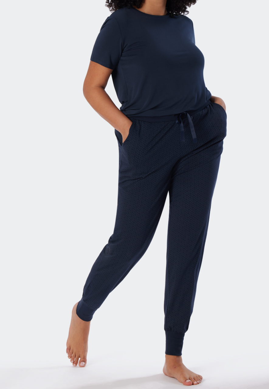 SCHIESSER Mix + Relax nachtkleding dames, dames jersey broekzomen nachtblauw bedrukt