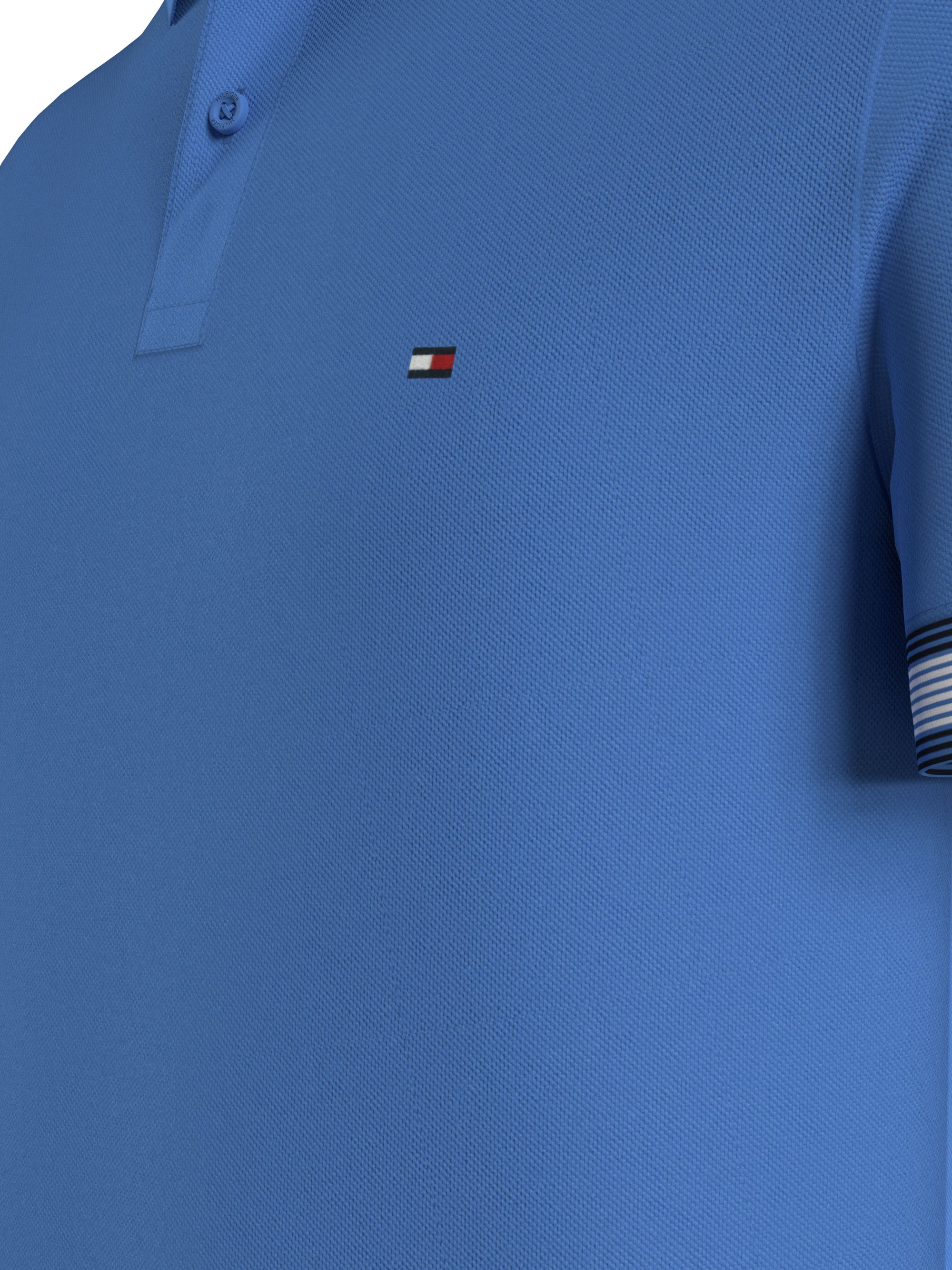 Tommy Hilfiger Flag Cuff Slim Polo, heren poloshirt, middenblauw