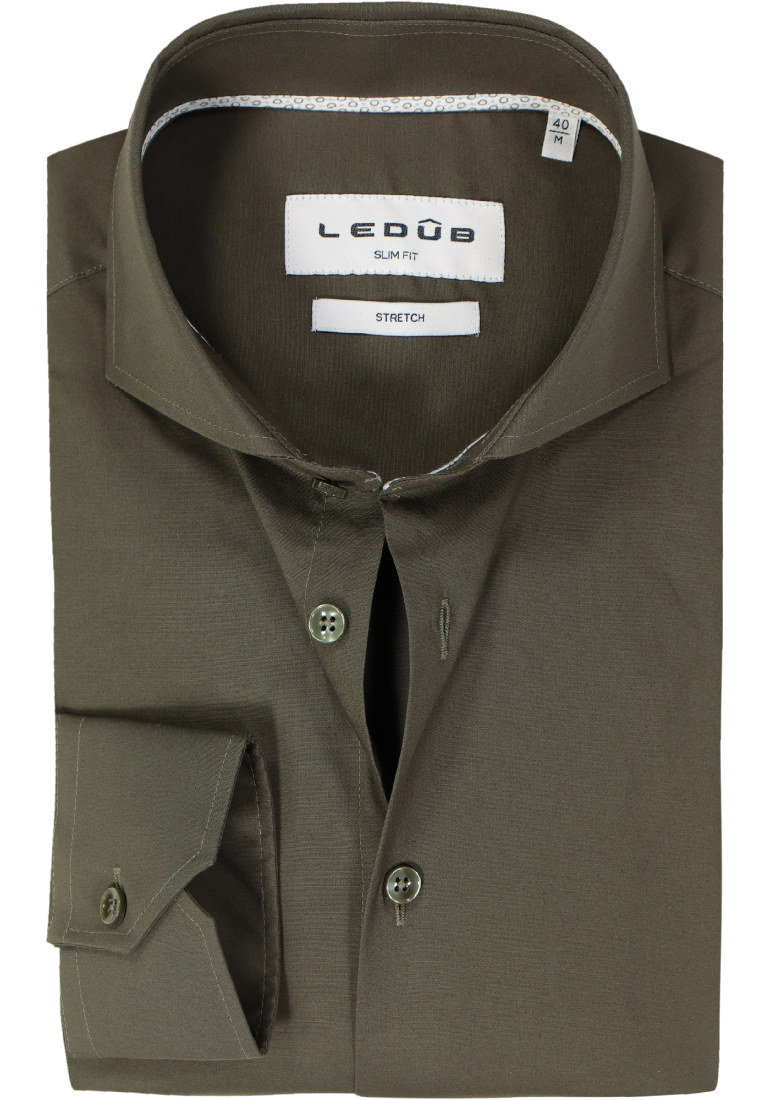 Ledub slim fit overhemd, popeline, donker olijfgroen