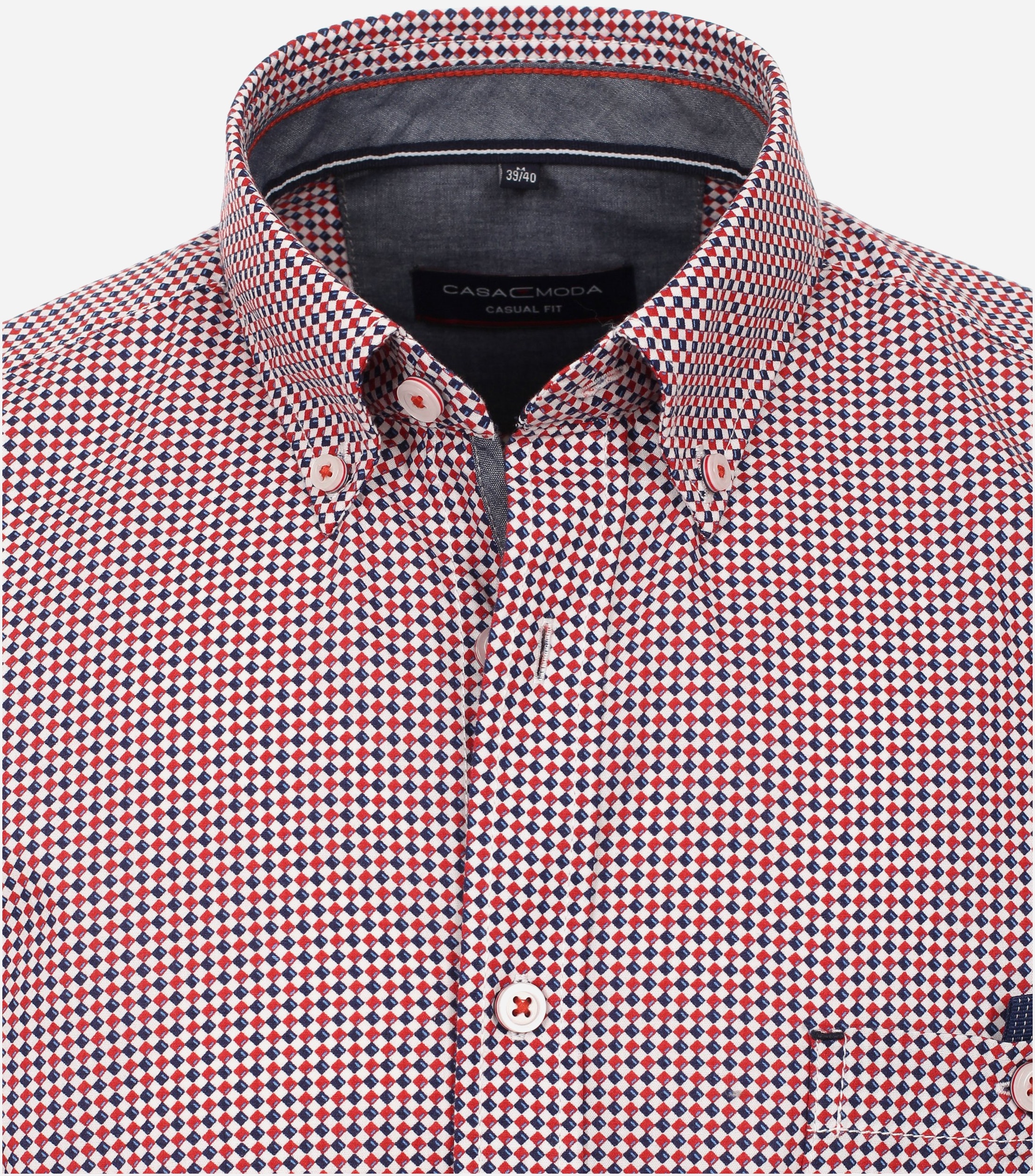 CASA MODA Sport casual fit overhemd, korte mouw, popeline, rood dessin