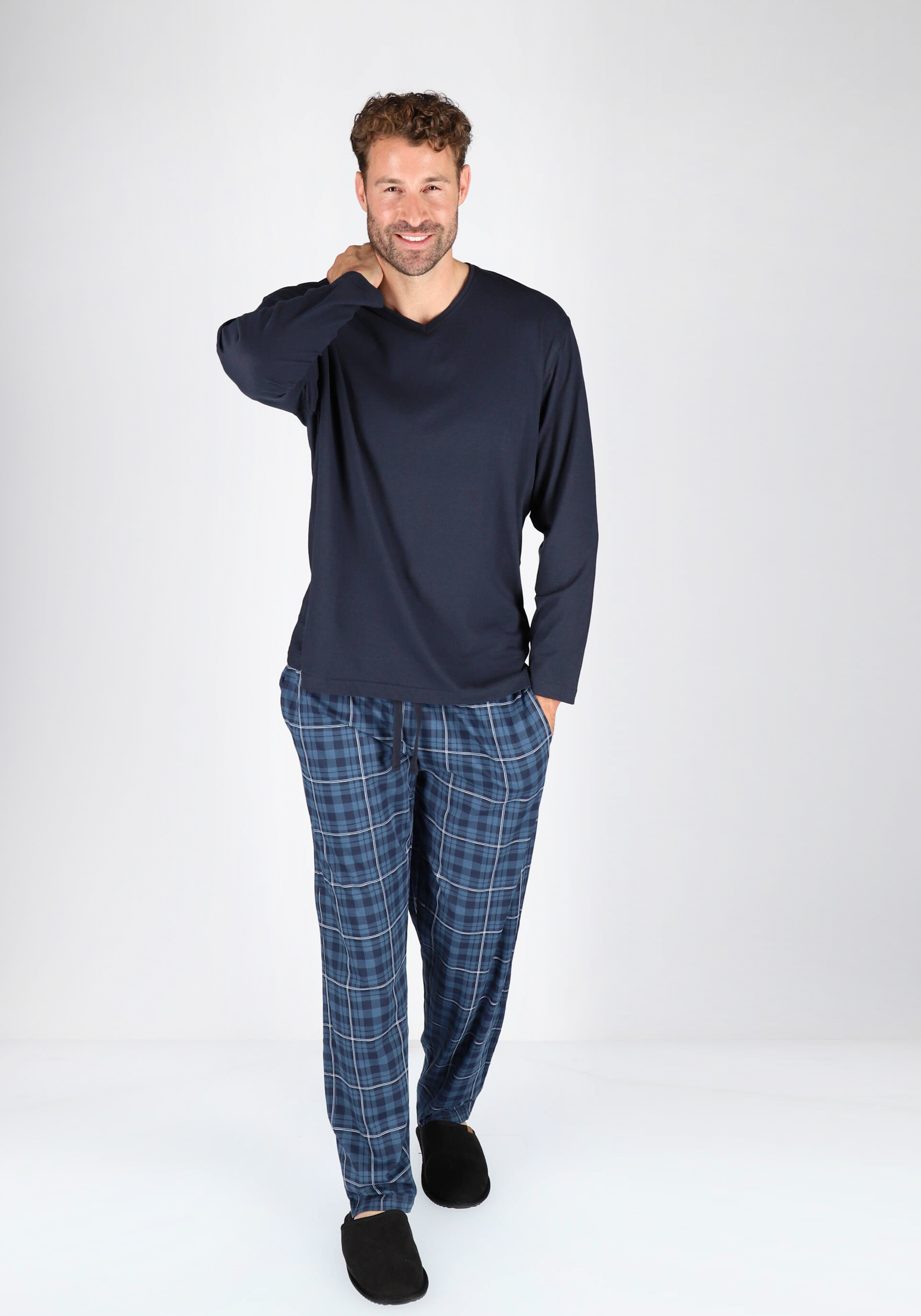 Ceceba heren pyjama- of loungebroek, donkerblauw geruit