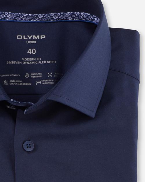 OLYMP Luxor 24/7 modern fit overhemd, korte mouw, structuur, marineblauw