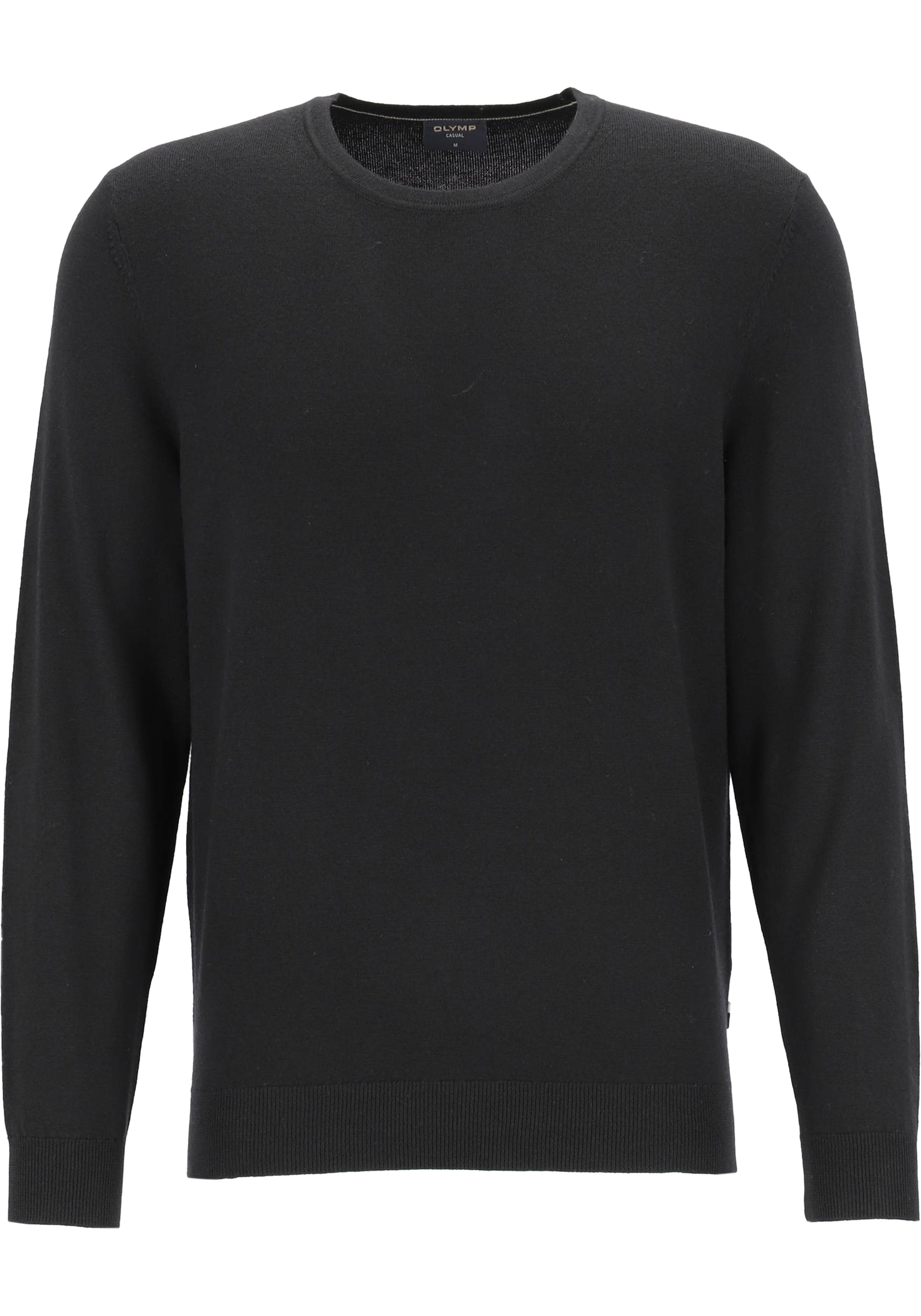 OLYMP modern fit trui wol, O-hals, zwart