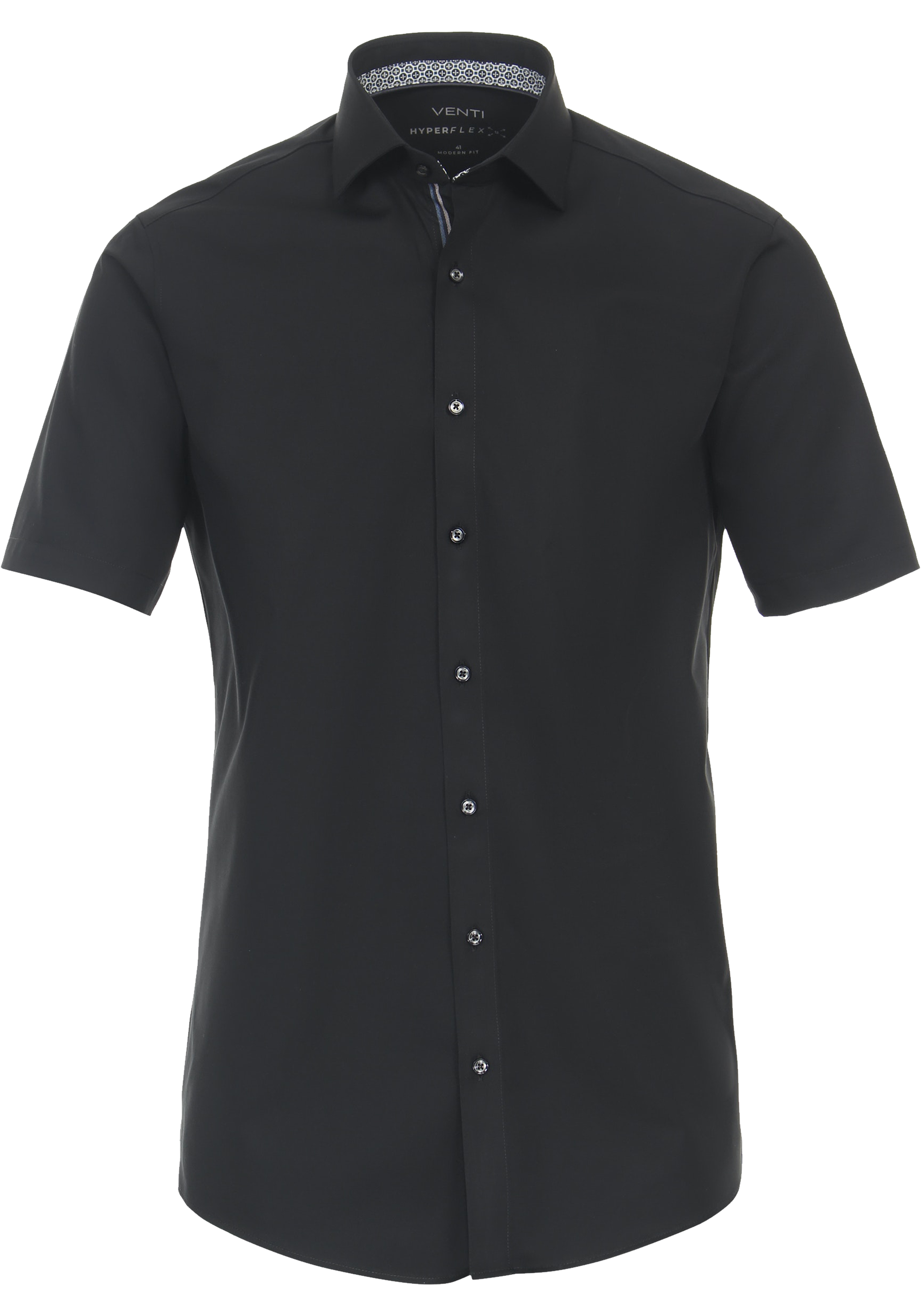 VENTI modern fit overhemd, korte mouw, twill, zwart