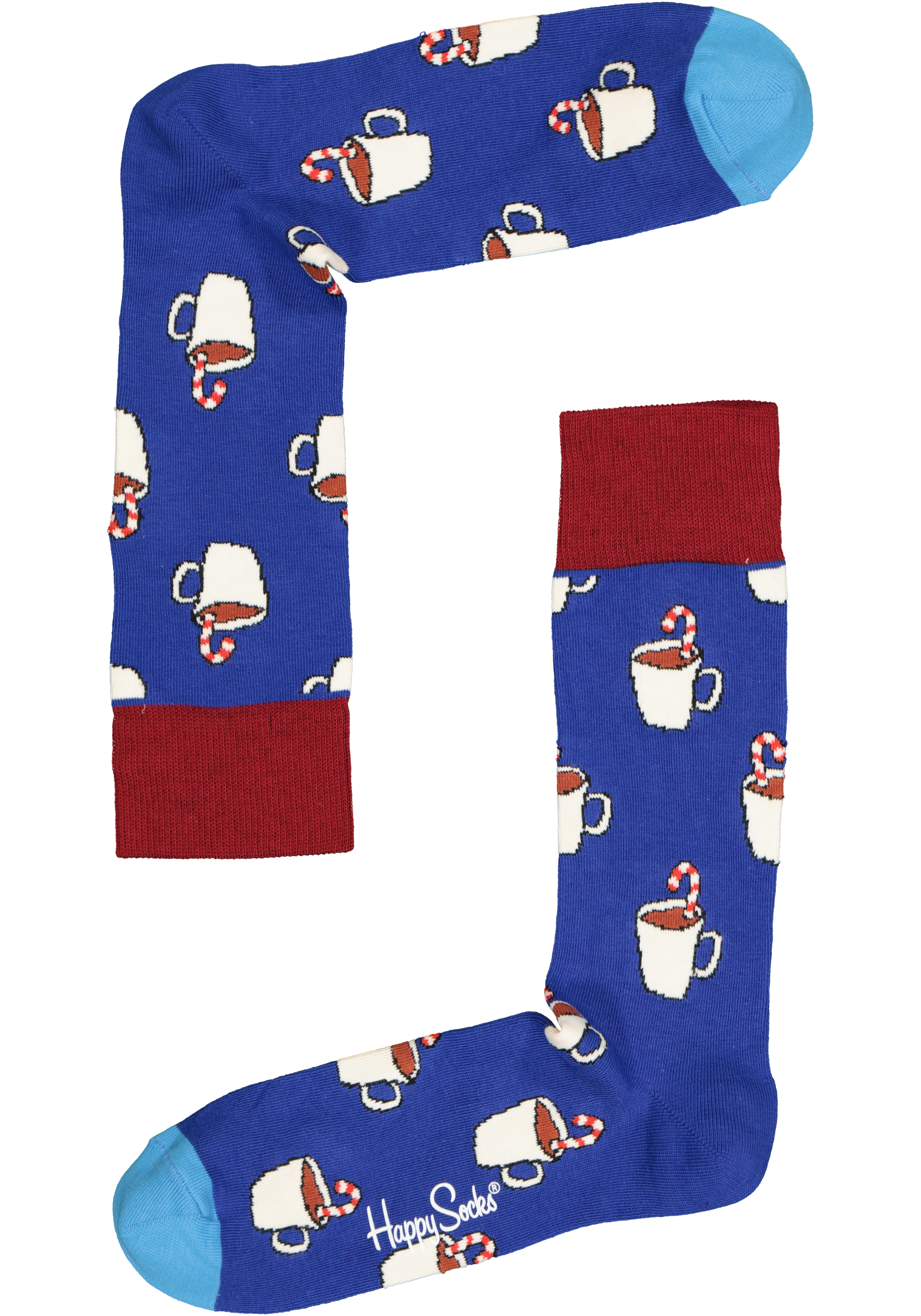 Happy Socks Candy Cane Cocoa Sock, blauw met warme choco