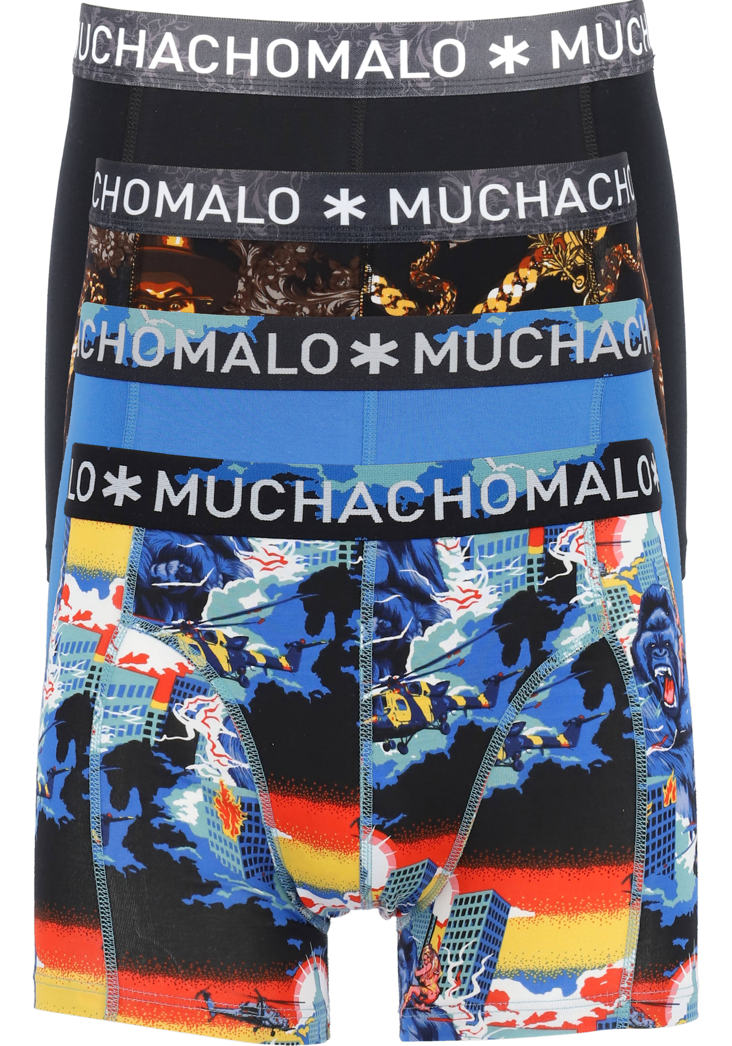 Muchachomalo heren boxershorts (4-pack), shorts King Kong Cuban Link, print, blauw, zwart