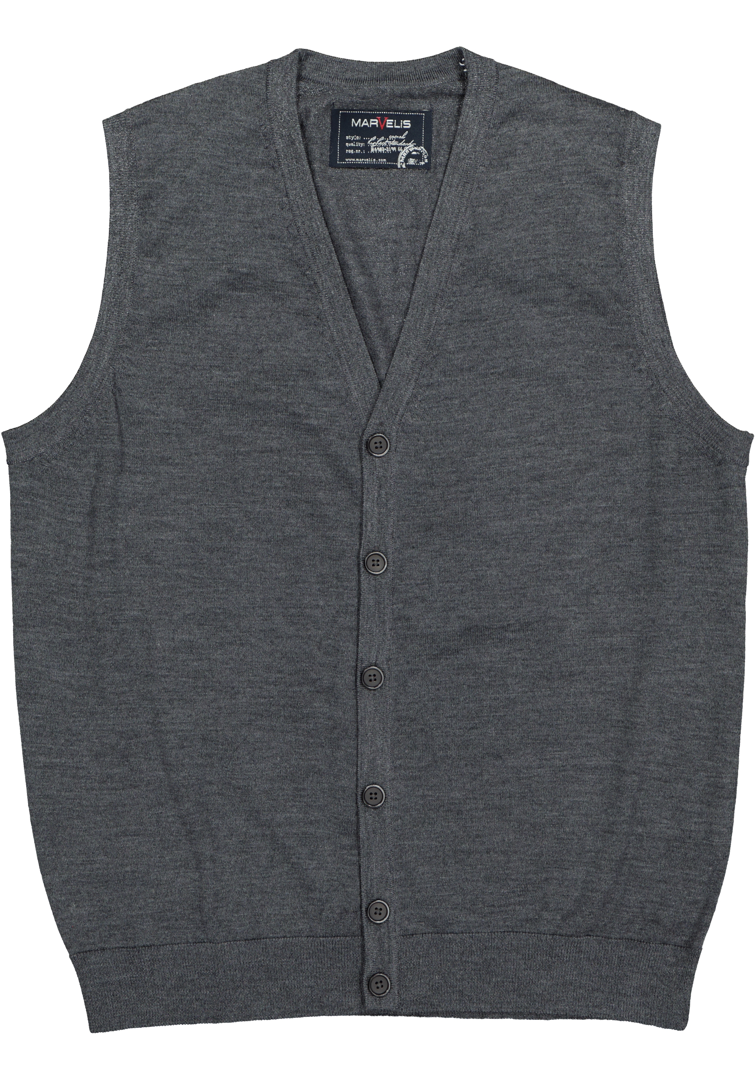 MARVELIS heren vest mouwloos, wol, V-hals, antraciet grijs melange