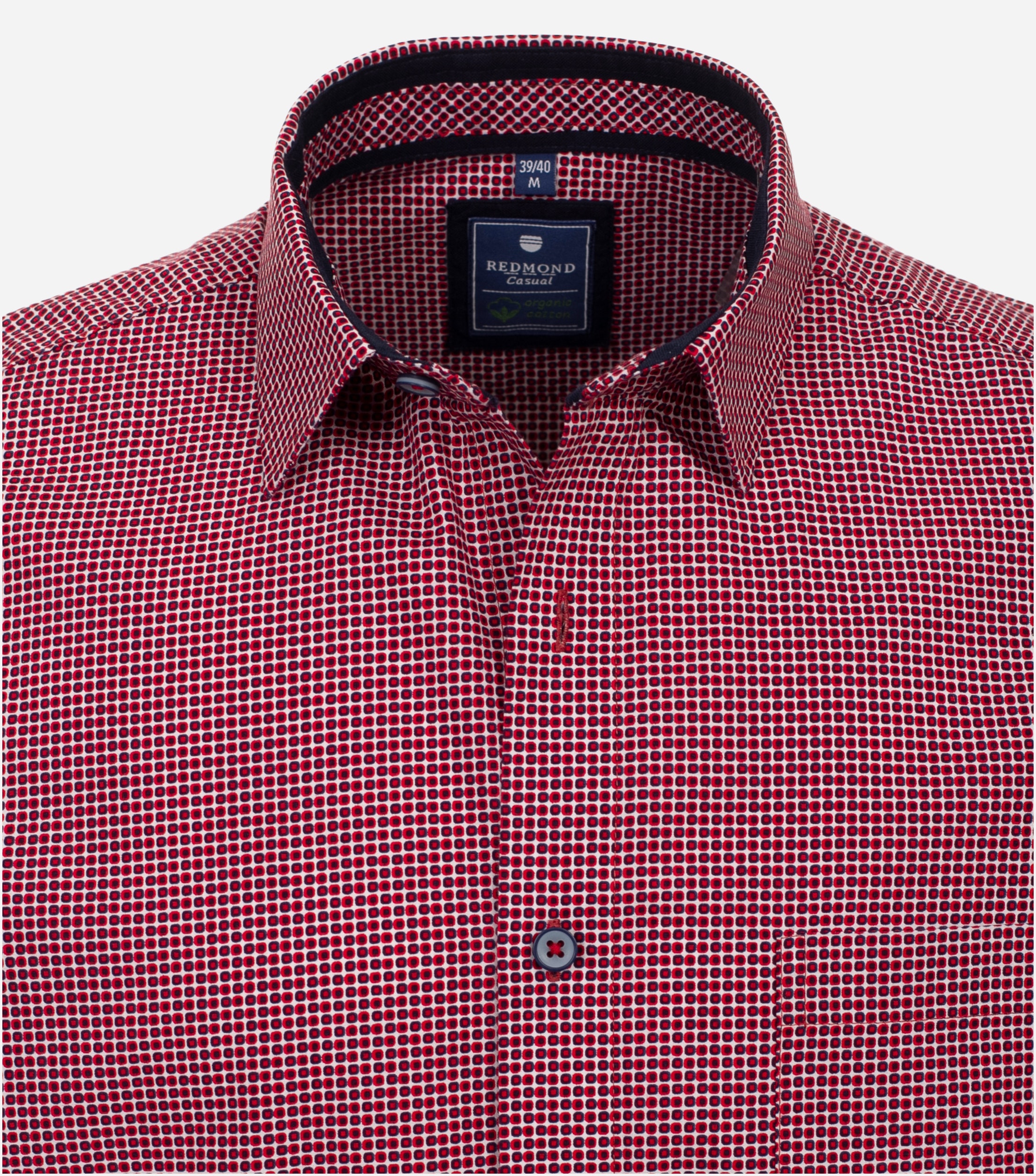 Redmond comfort fit overhemd, korte mouw, popeline, rood dessin