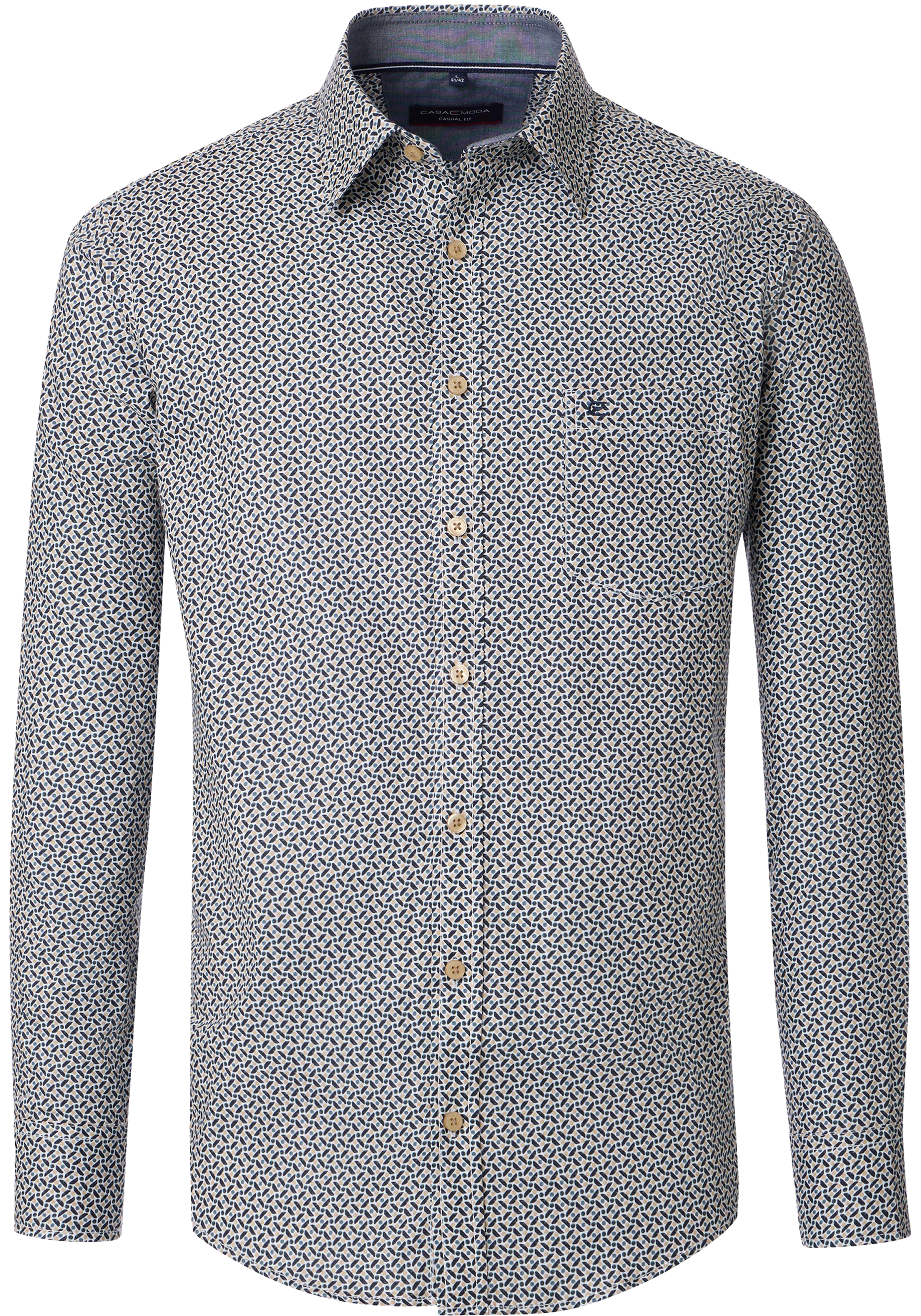 CASA MODA Sport casual fit overhemd, twill, wit met blauw en beige dessin