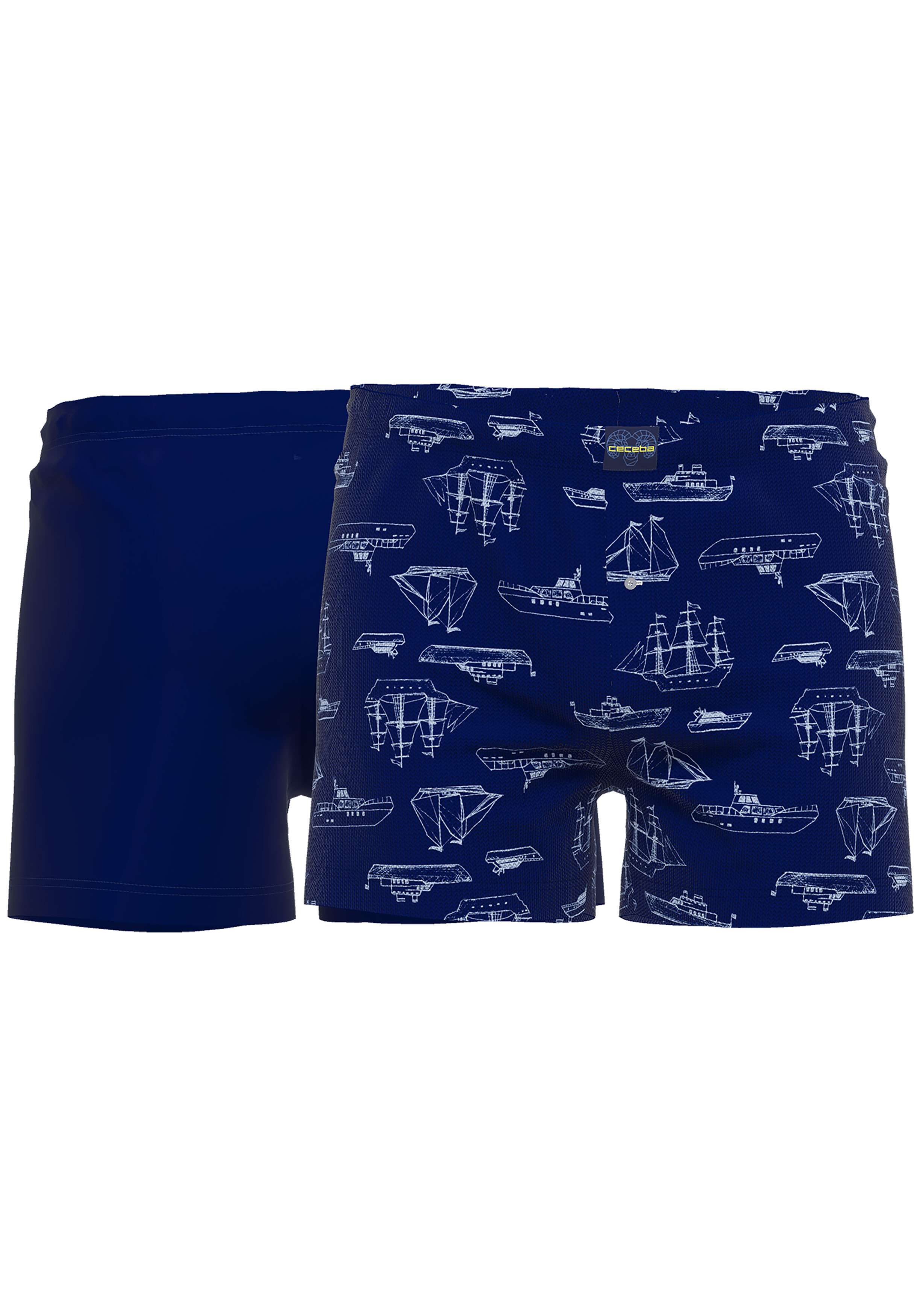 Ceceba heren boxershorts wijd model met gulp (2-pack), donkerblauw dessin