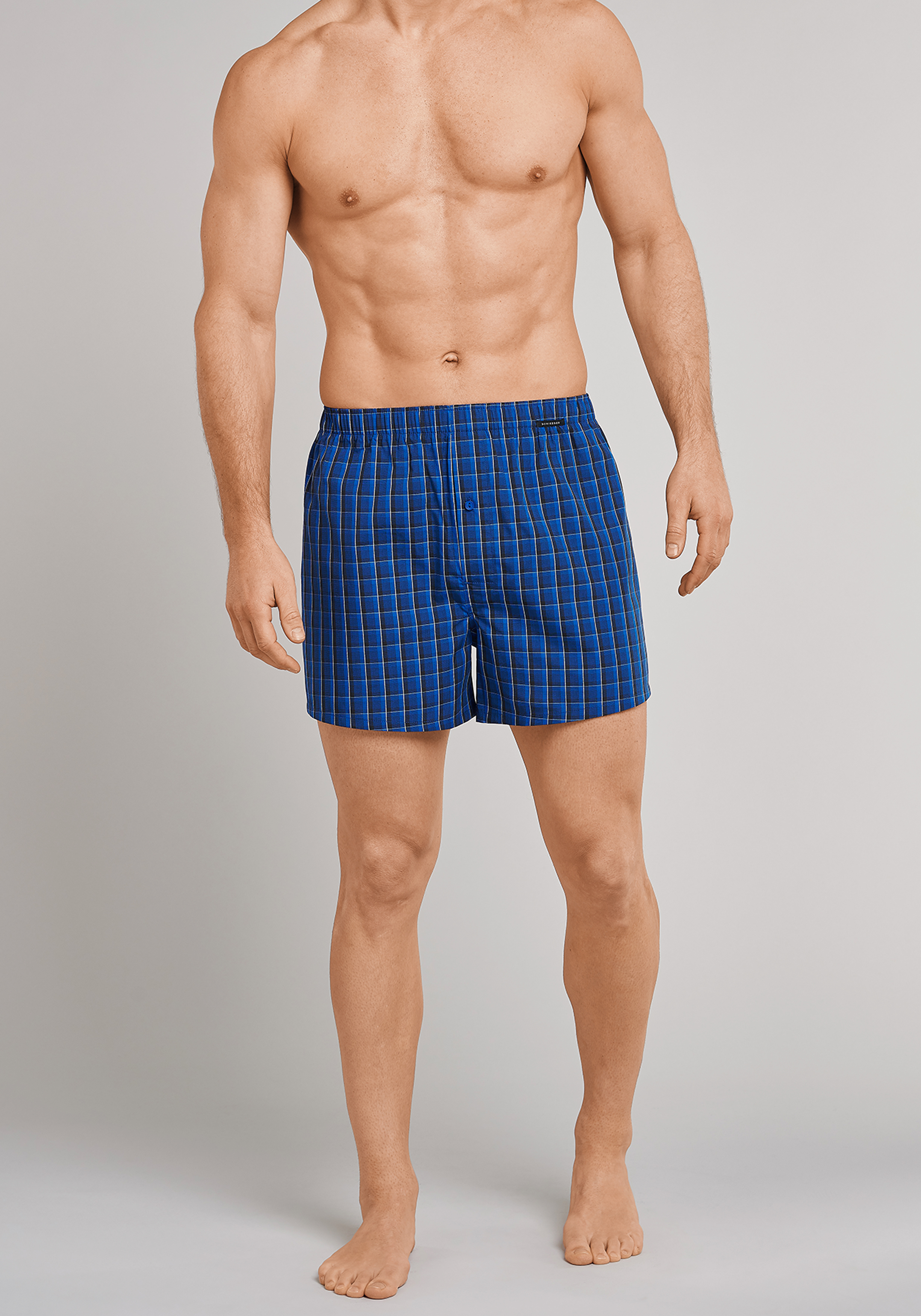 SCHIESSER Cotton Essentials boxershorts wijd (2-pack), klassiek katoen, blauw en geruit