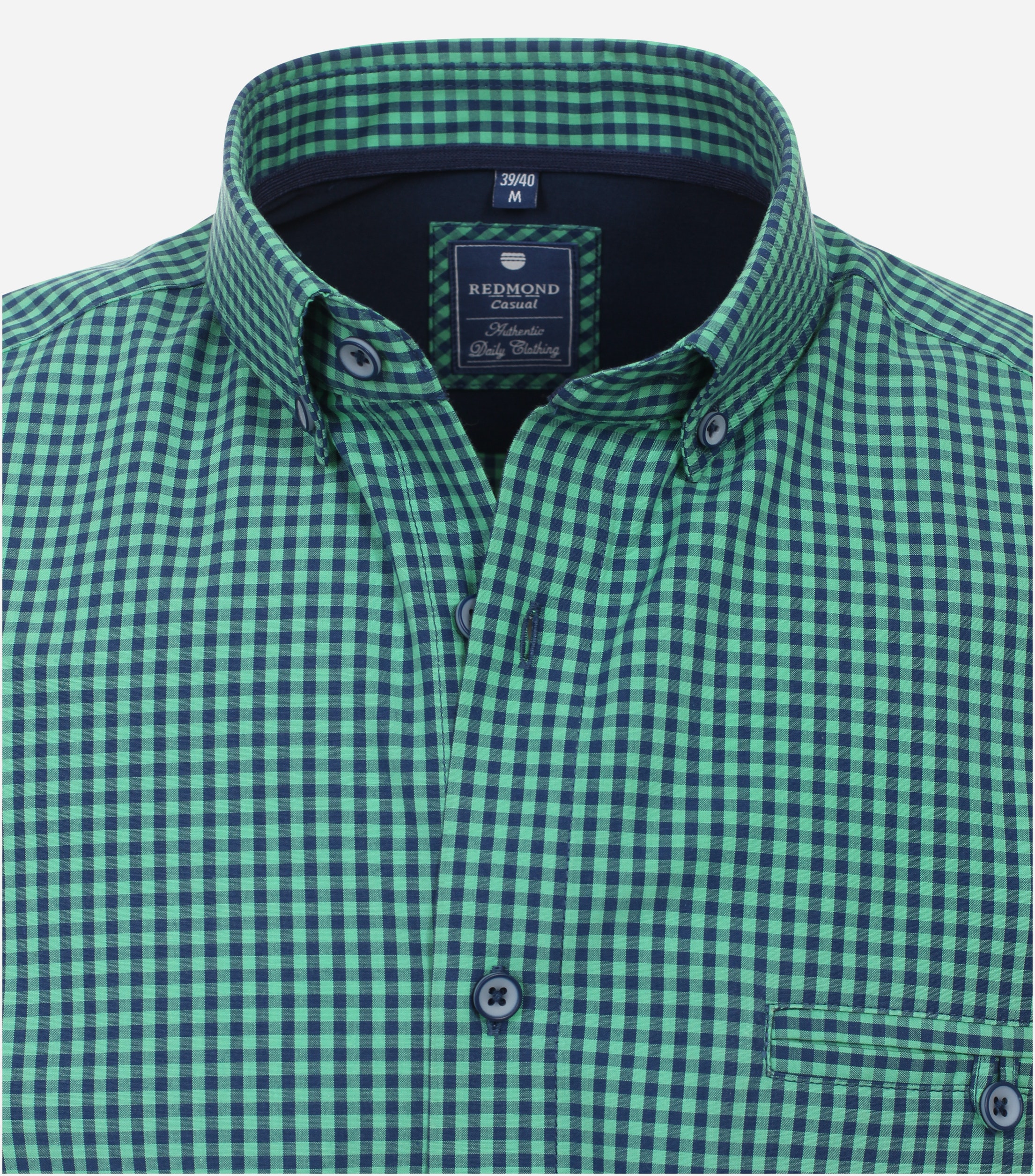 Redmond modern fit overhemd, korte mouw, popeline, groen geruit
