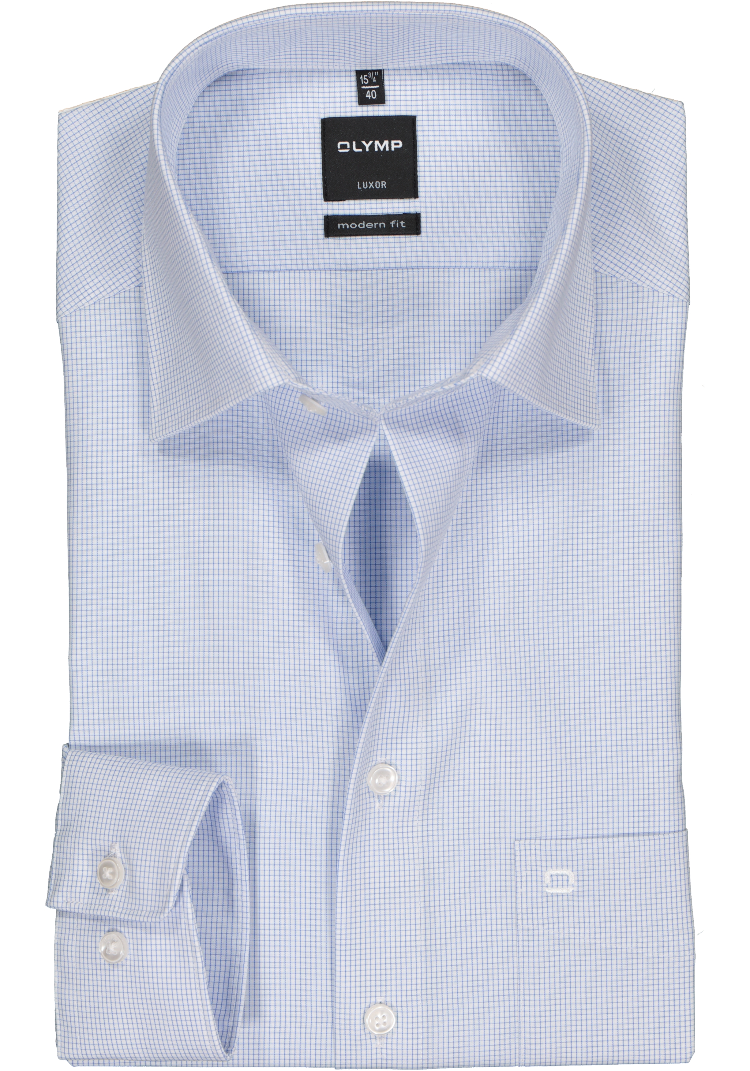 OLYMP Luxor modern fit overhemd, blauw met wit geruit