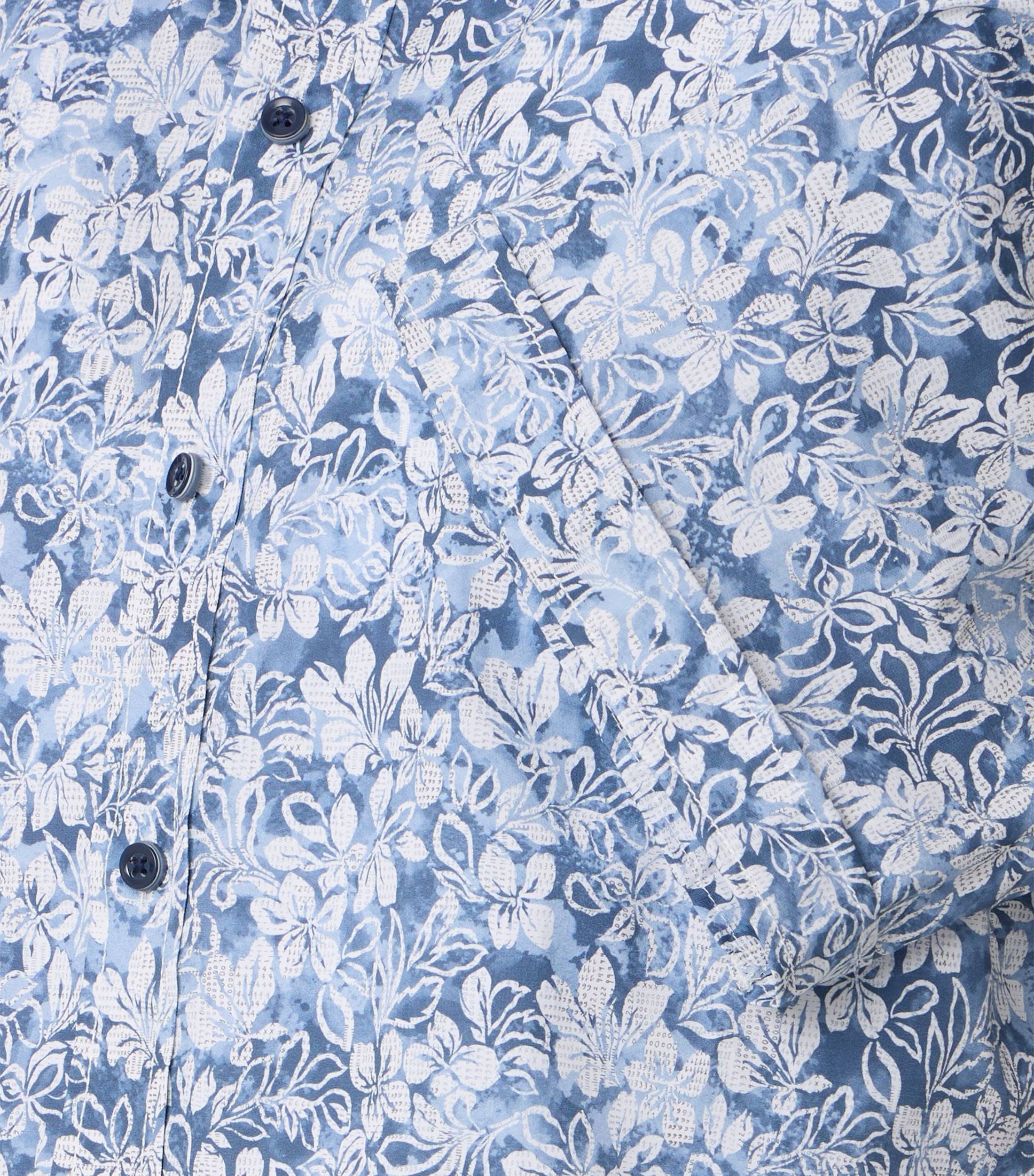 CASA MODA Sport comfort fit overhemd, korte mouw, popeline, blauw met wit bloemen dessin