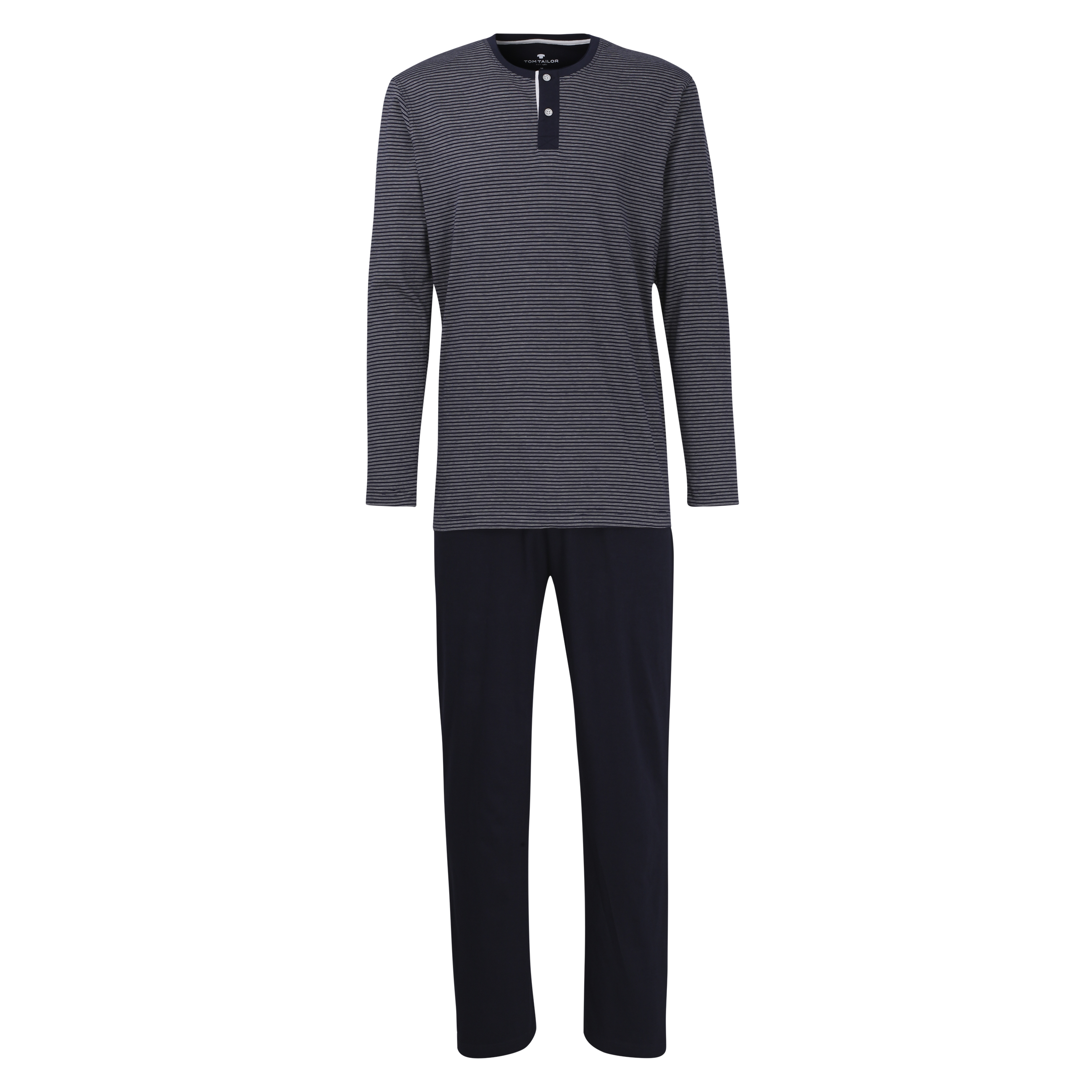 TOM TAILOR heren pyjama O-hals met knoopjes, donkerblauw gestreept