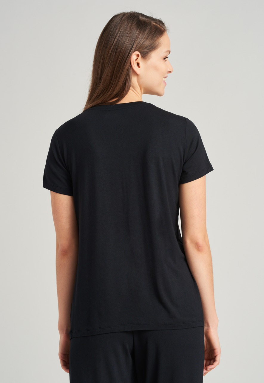 SCHIESSER Mix+Relax T-shirt, dames shirt korte mouw henley knoopsluiting zwart
