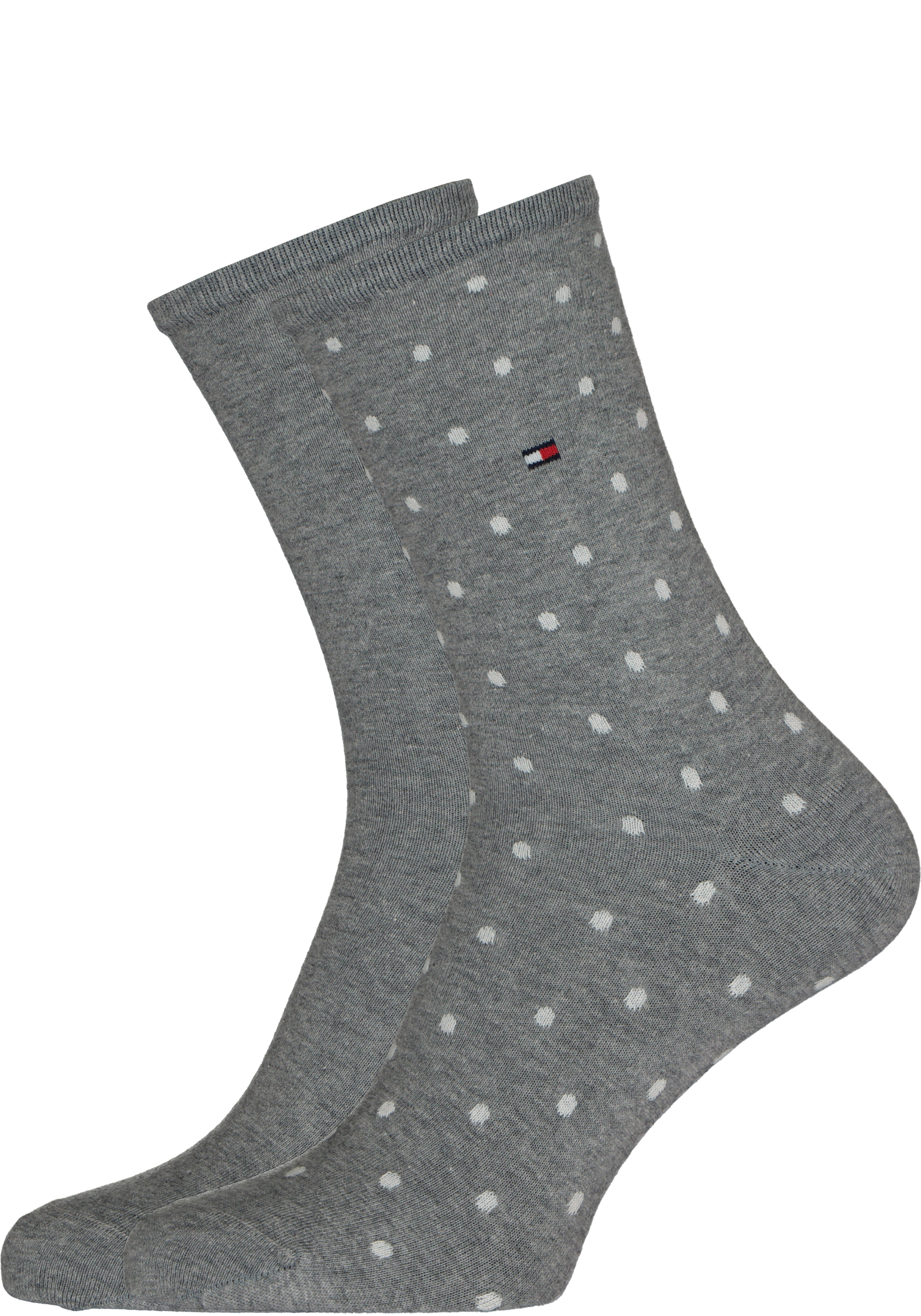 Tommy Hilfiger damessokken Dot (2-pack), uni en gestipt katoen, grijs met wit
