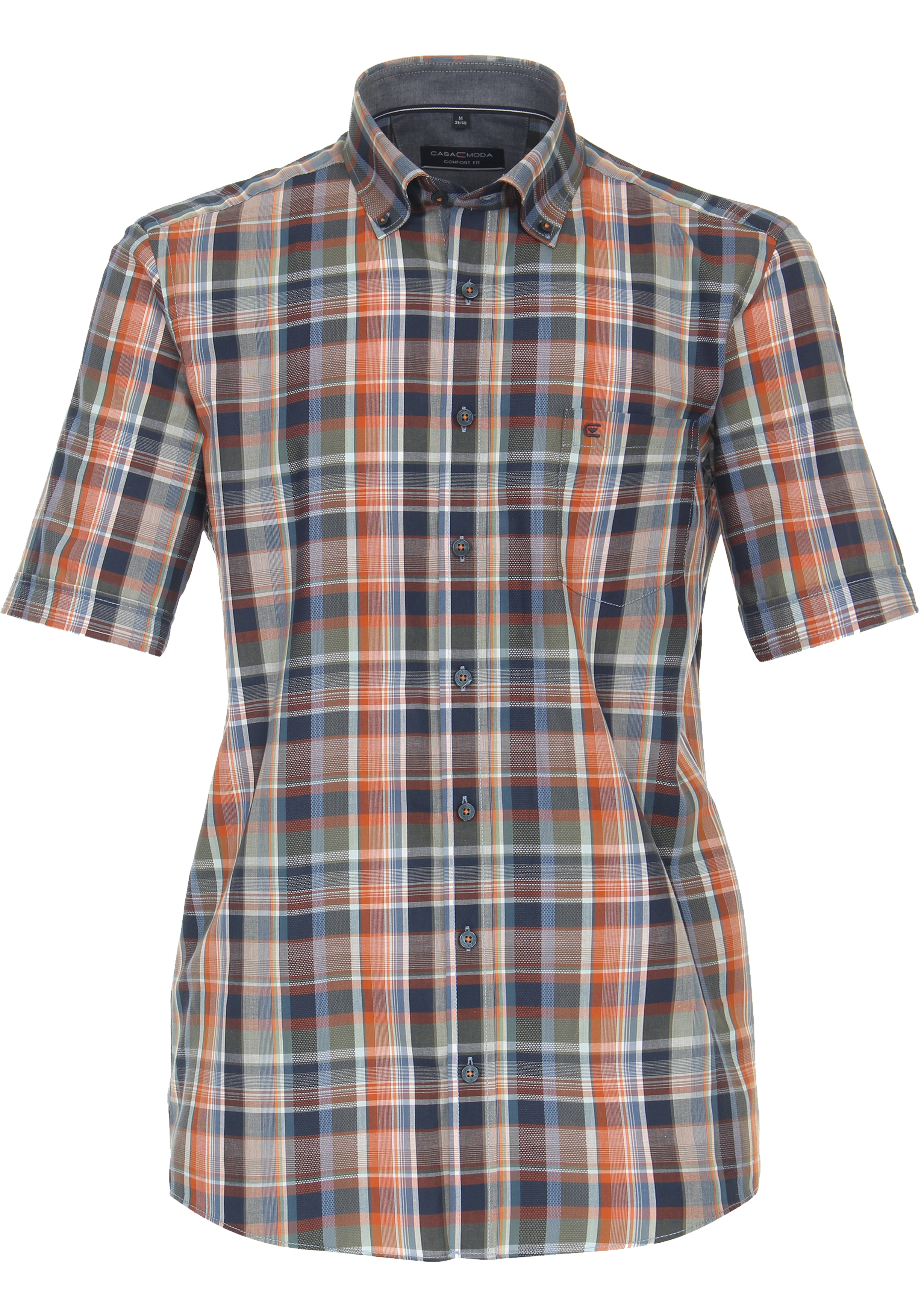 CASA MODA Sport comfort fit overhemd, korte mouw, dobby, oranje geruit