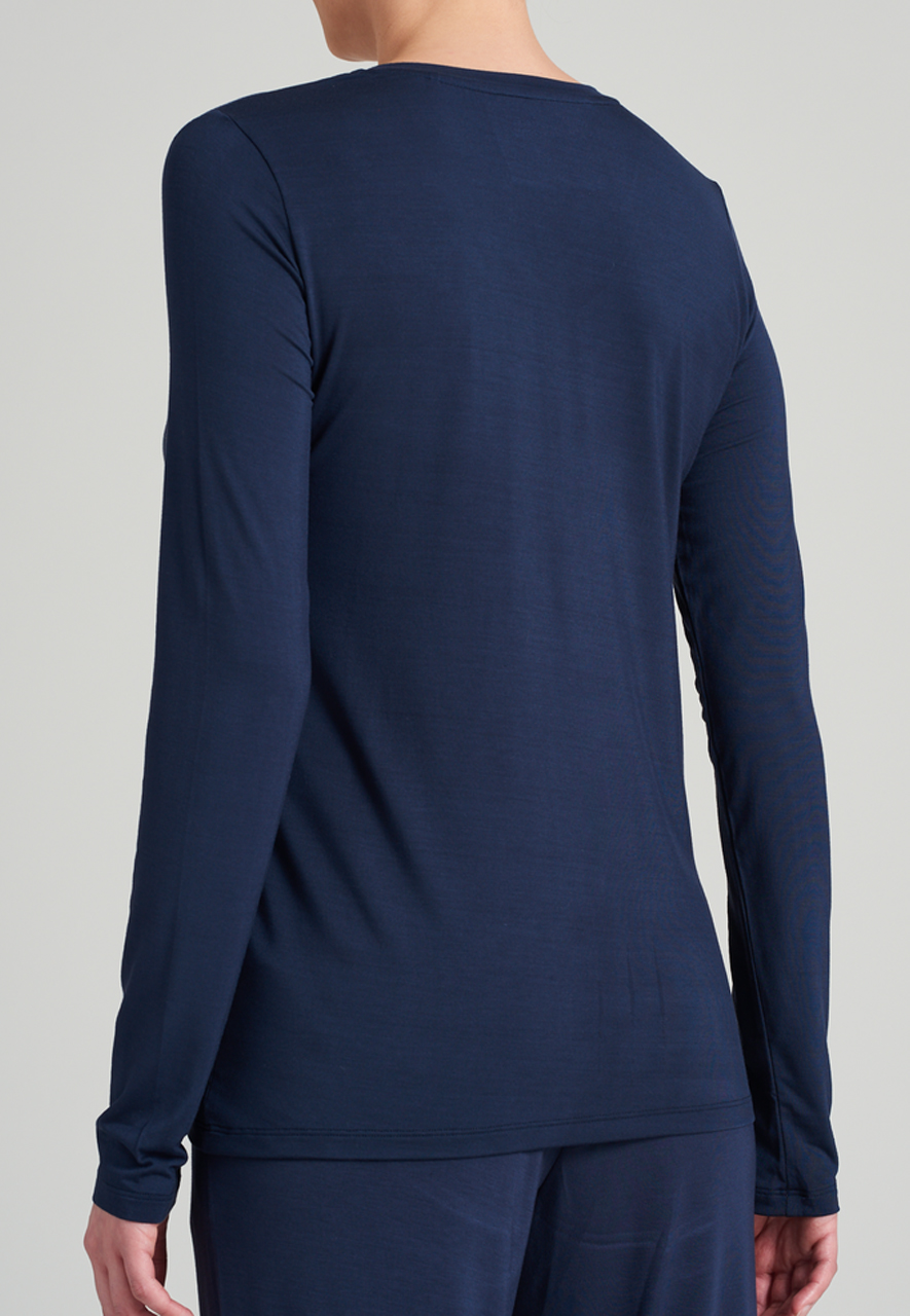 SCHIESSER Mix+Relax T-shirt, dames shirt lange mouwen modal v-hals blauw