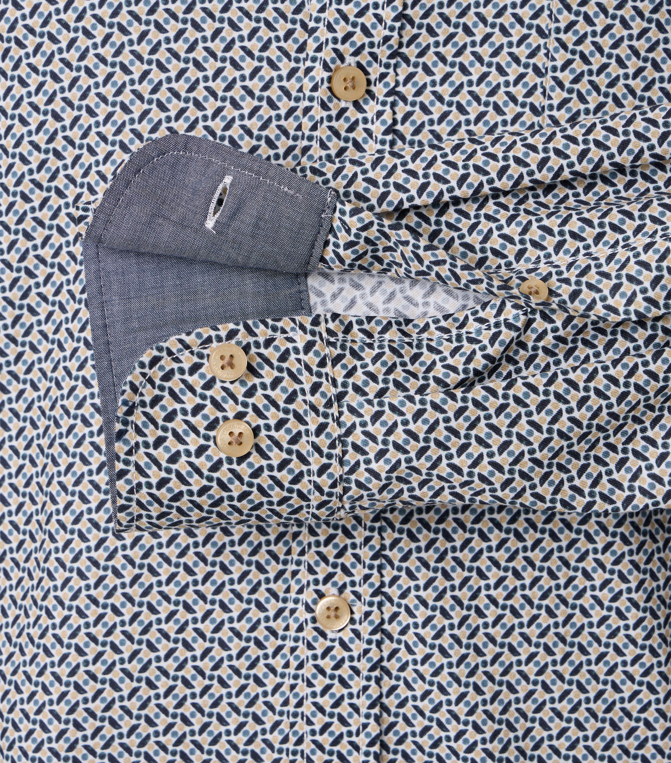 CASA MODA Sport casual fit overhemd, twill, wit met blauw en beige dessin