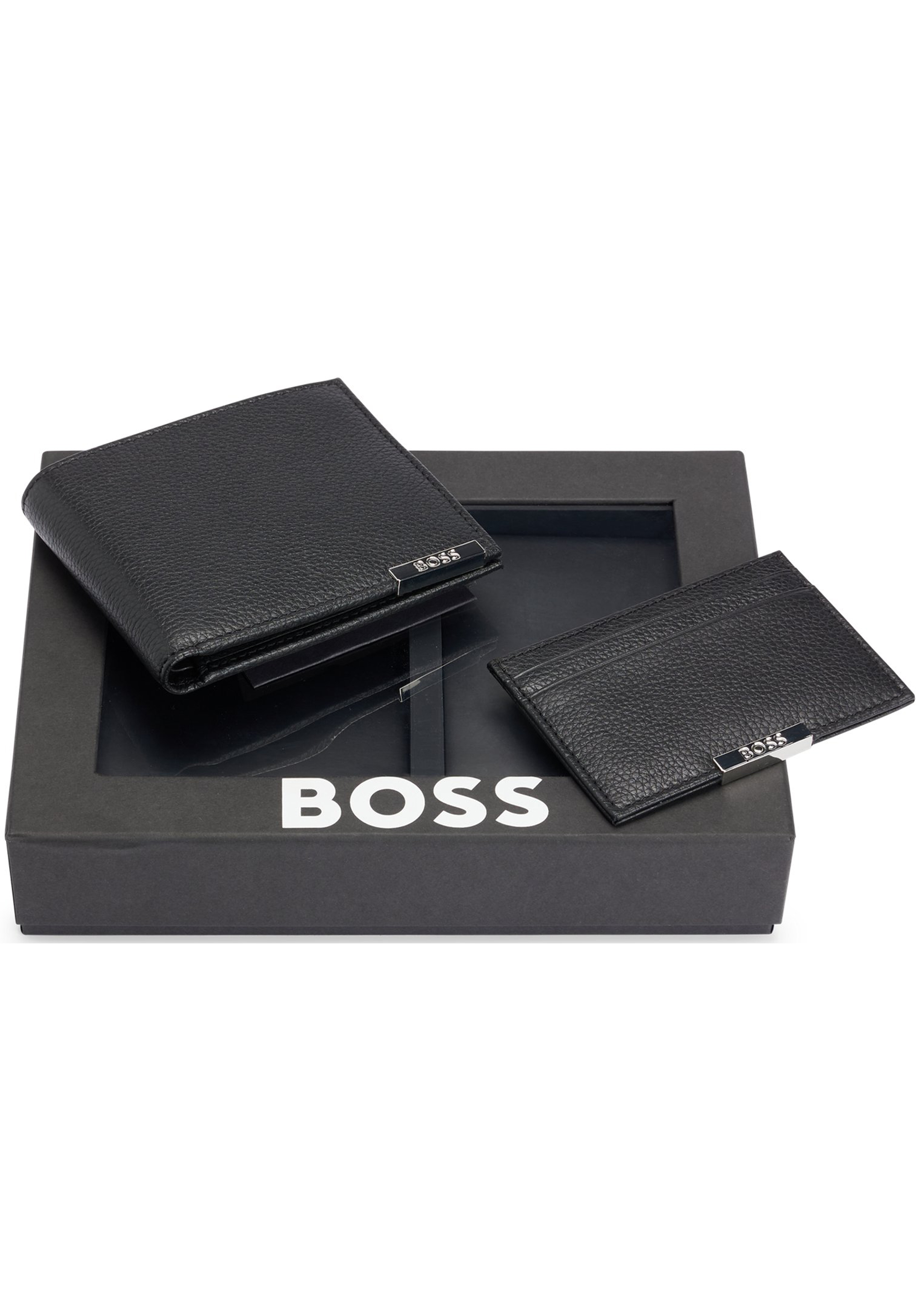 HUGO BOSS leren portefeuille cadeauset, heren portemonnee en kaarthouder in geschenkverpakking, zwart