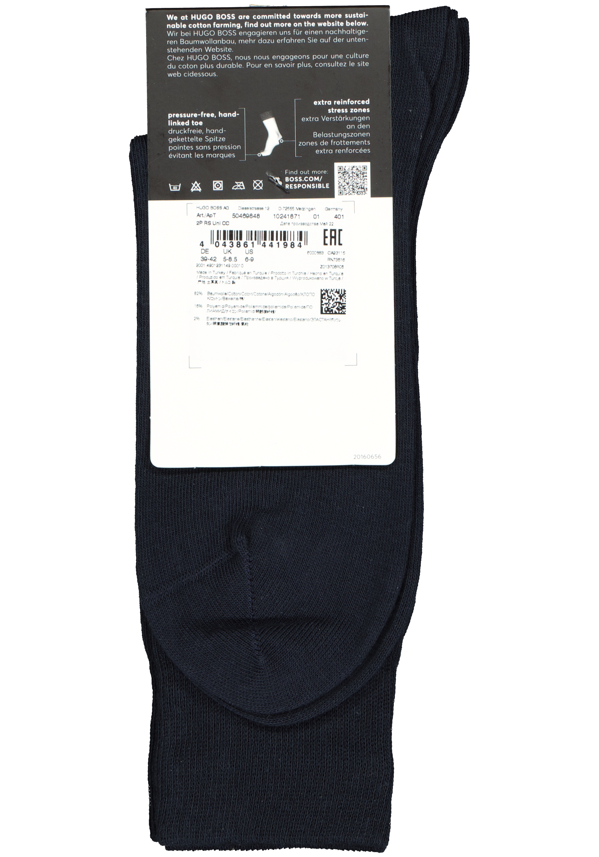 BOSS Cotton Uni (2-pack), herensokken katoen, donkerblauw