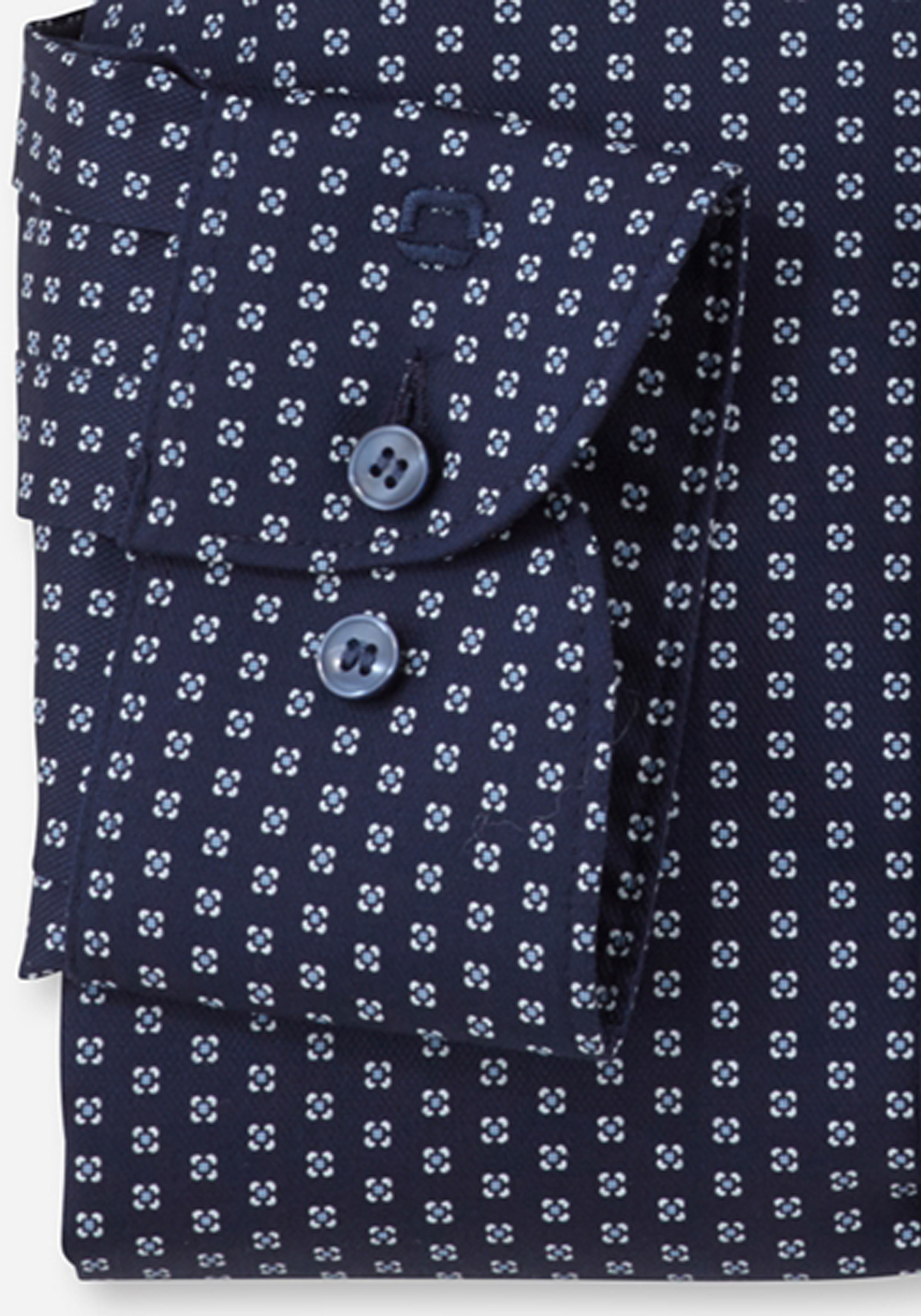 OLYMP Level 5 body fit overhemd, dobby, donkerblauw met wit en lichtblauw dessin