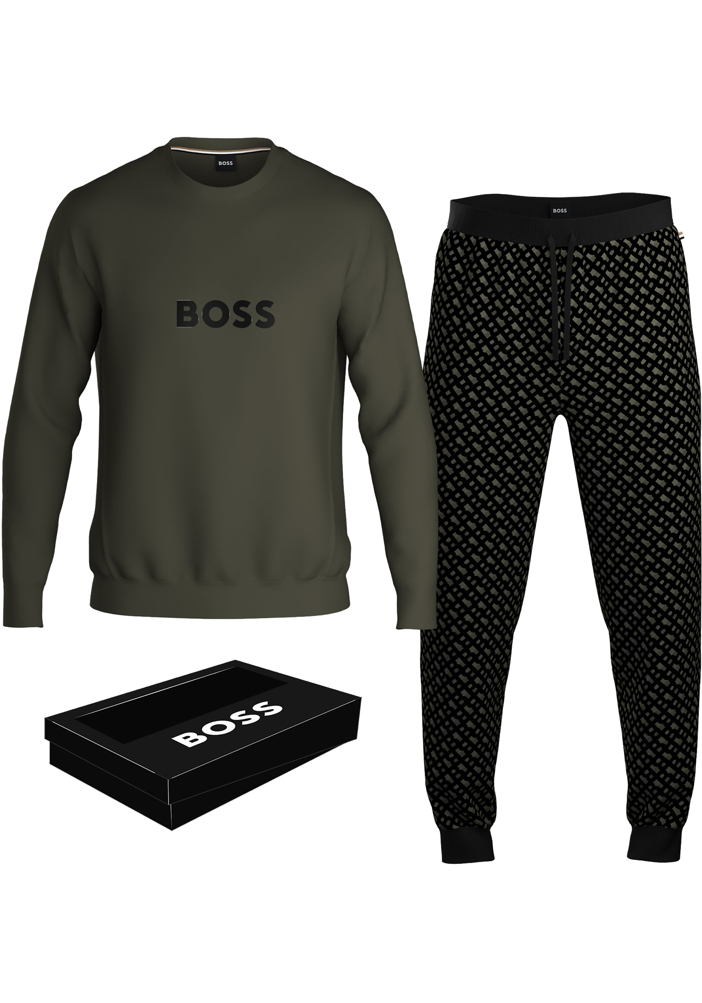BOSS Relax Long Set, heren pyjama set, groen dessin