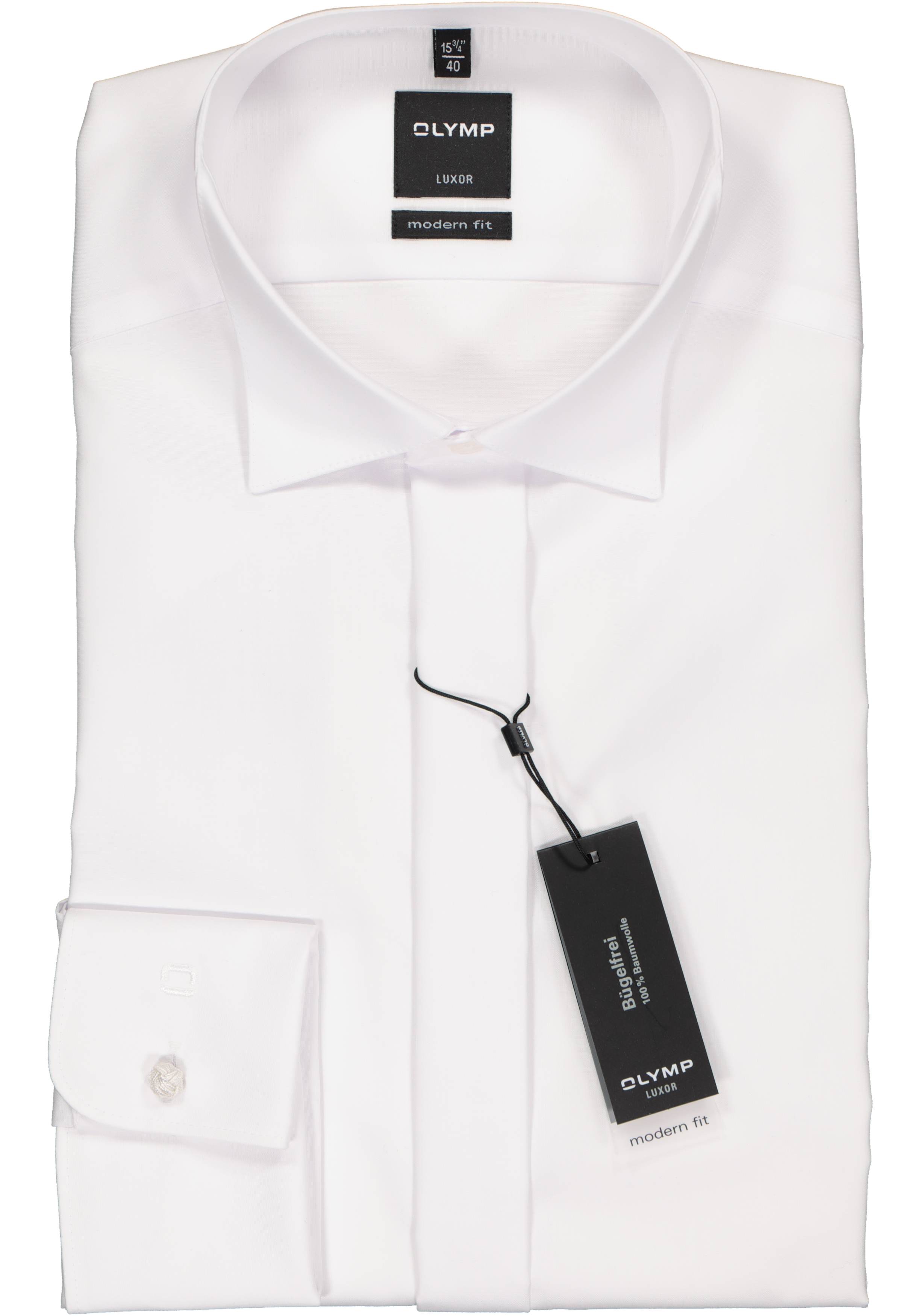 OLYMP Luxor modern fit overhemd, smoking overhemd, mouwlengte 7, wit met wing kraag