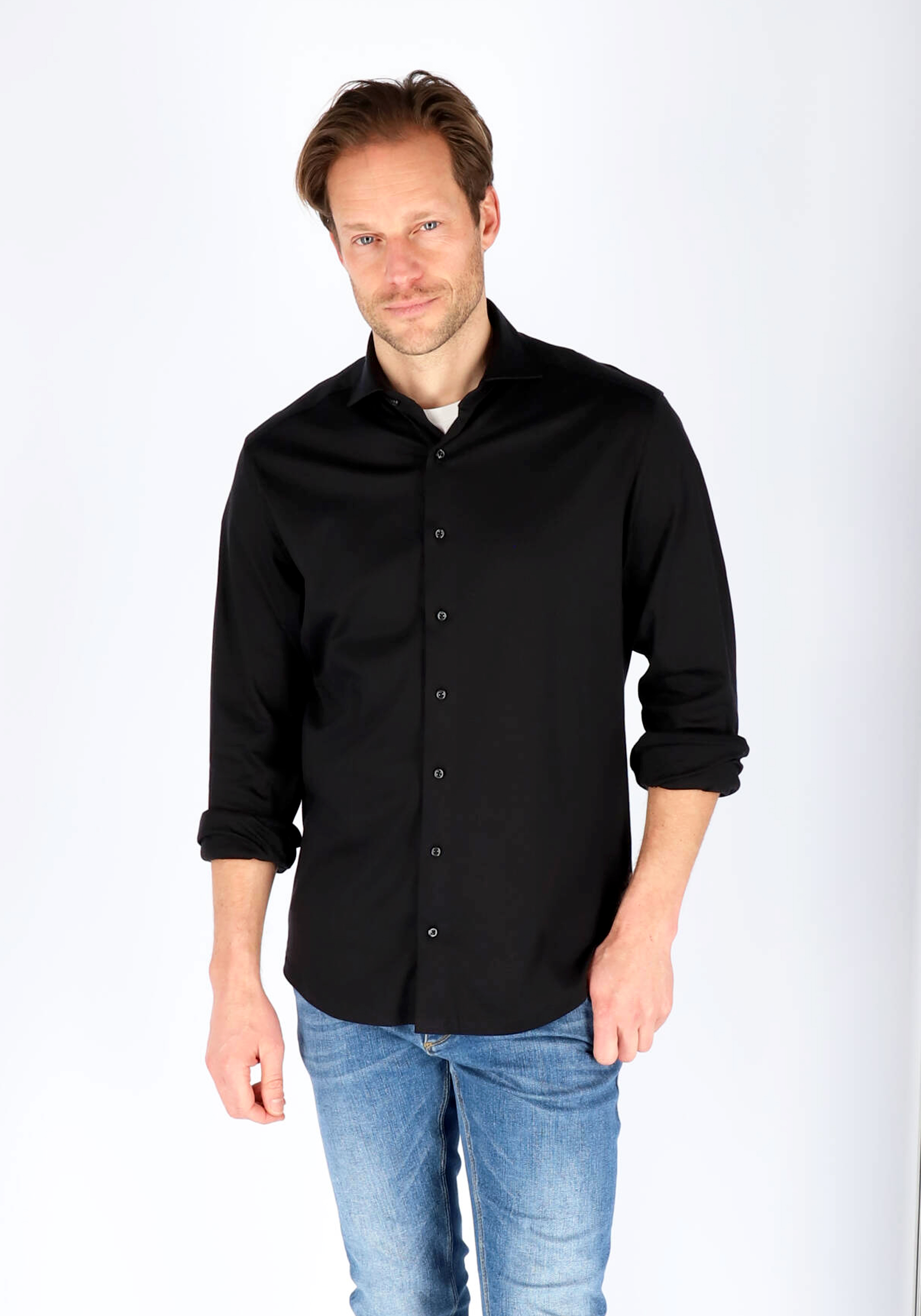 ETERNA modern fit overhemd, jersey heren overhemd, zwart
