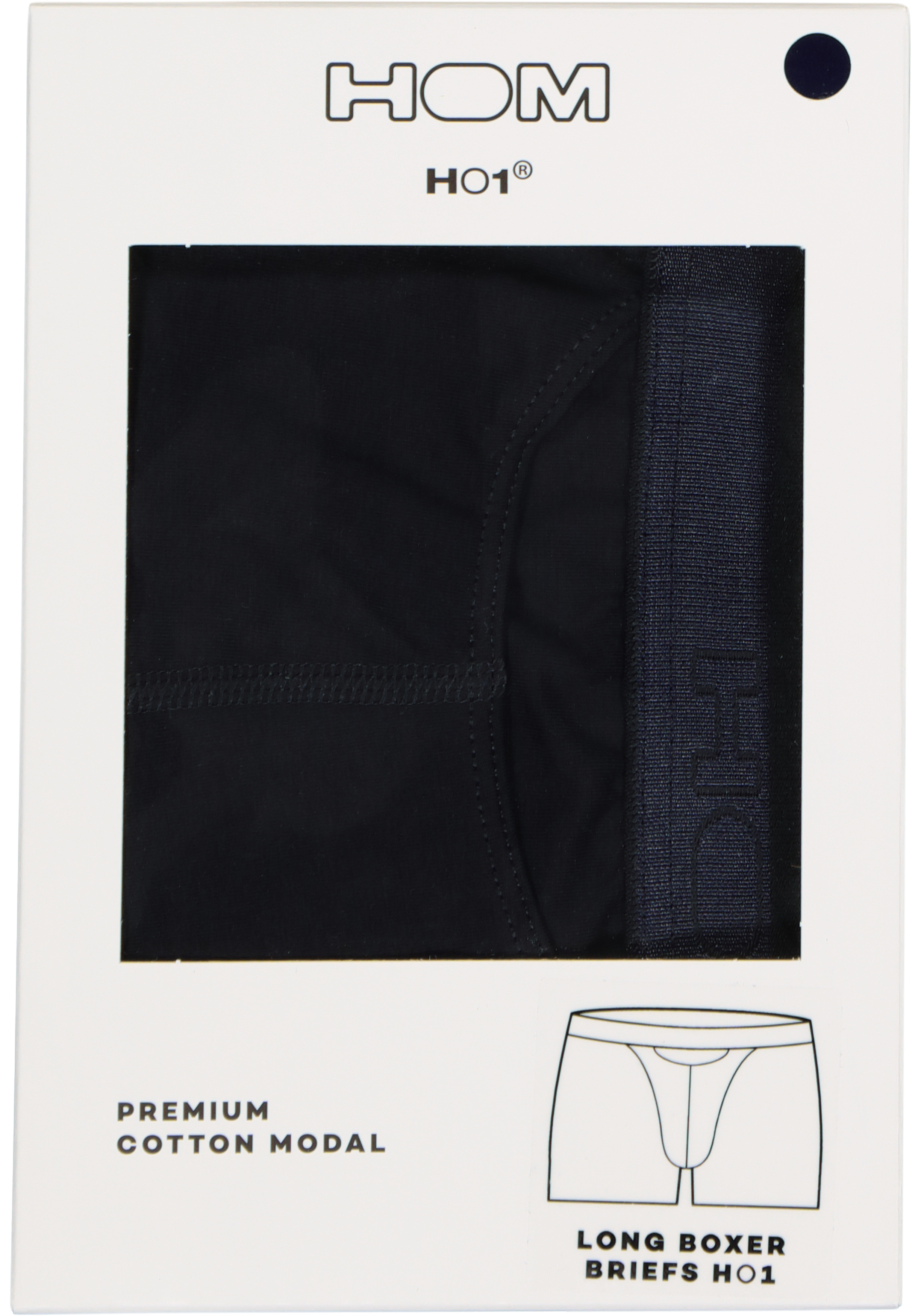 HOM HO1 long boxer briefs (1-pack), heren boxer lang met horizontale gulp, navy blauw