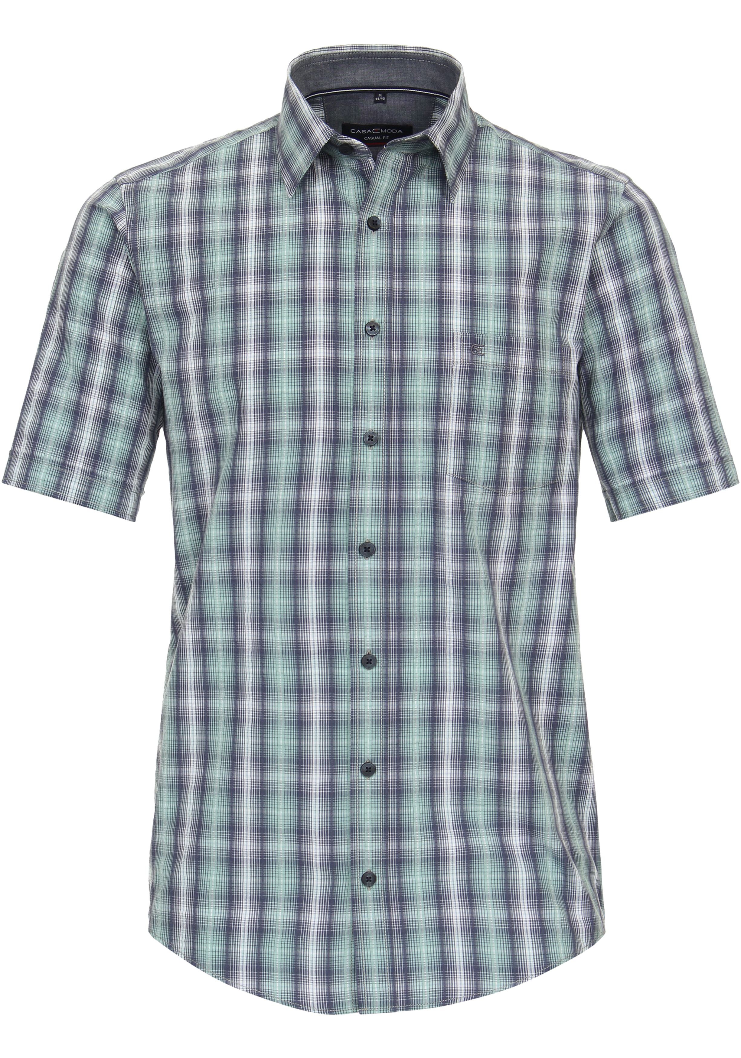 CASA MODA Sport casual fit overhemd, korte mouw, seersucker, groen geruit