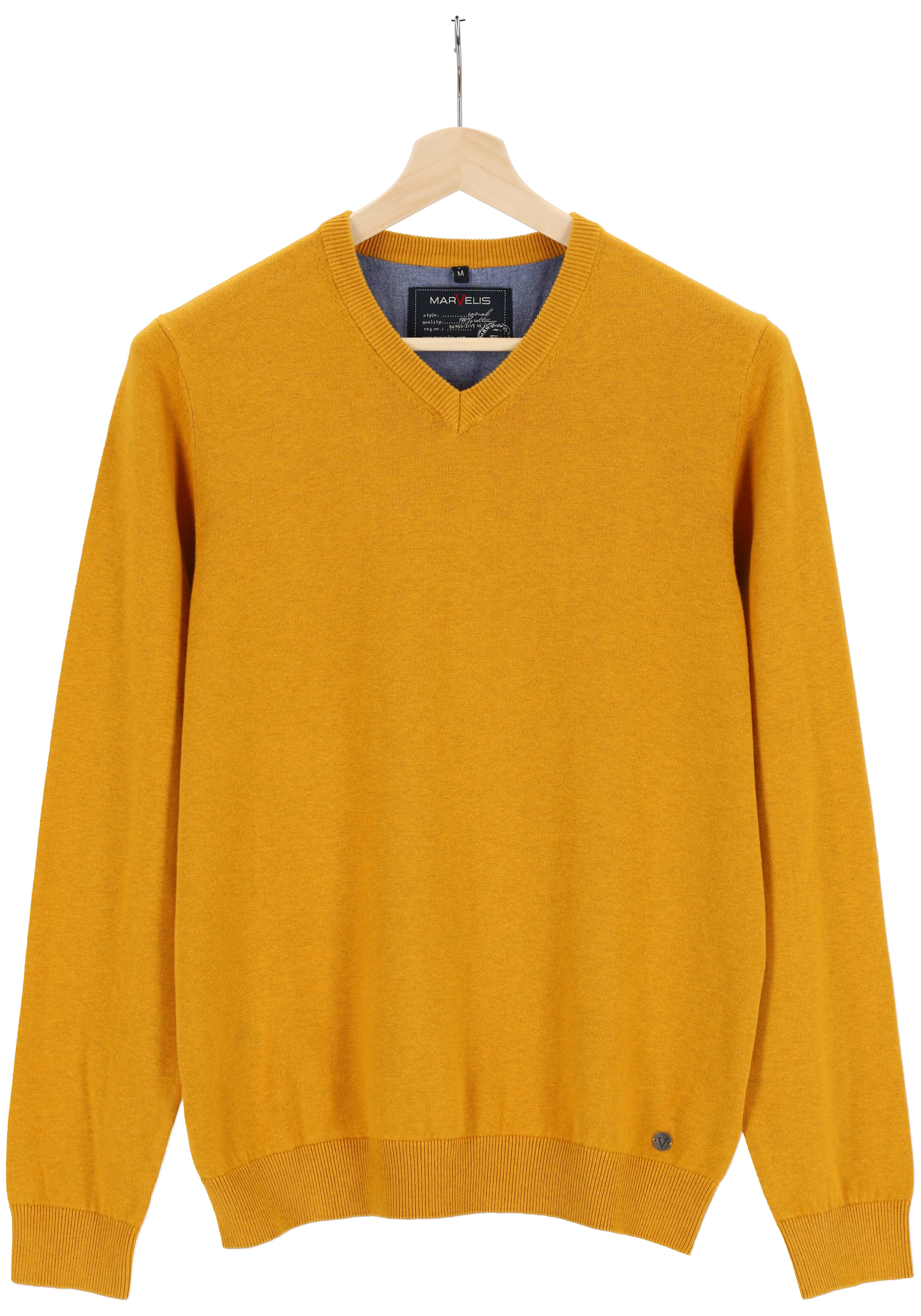 MARVELIS modern fit trui katoen, V-hals, okergeel