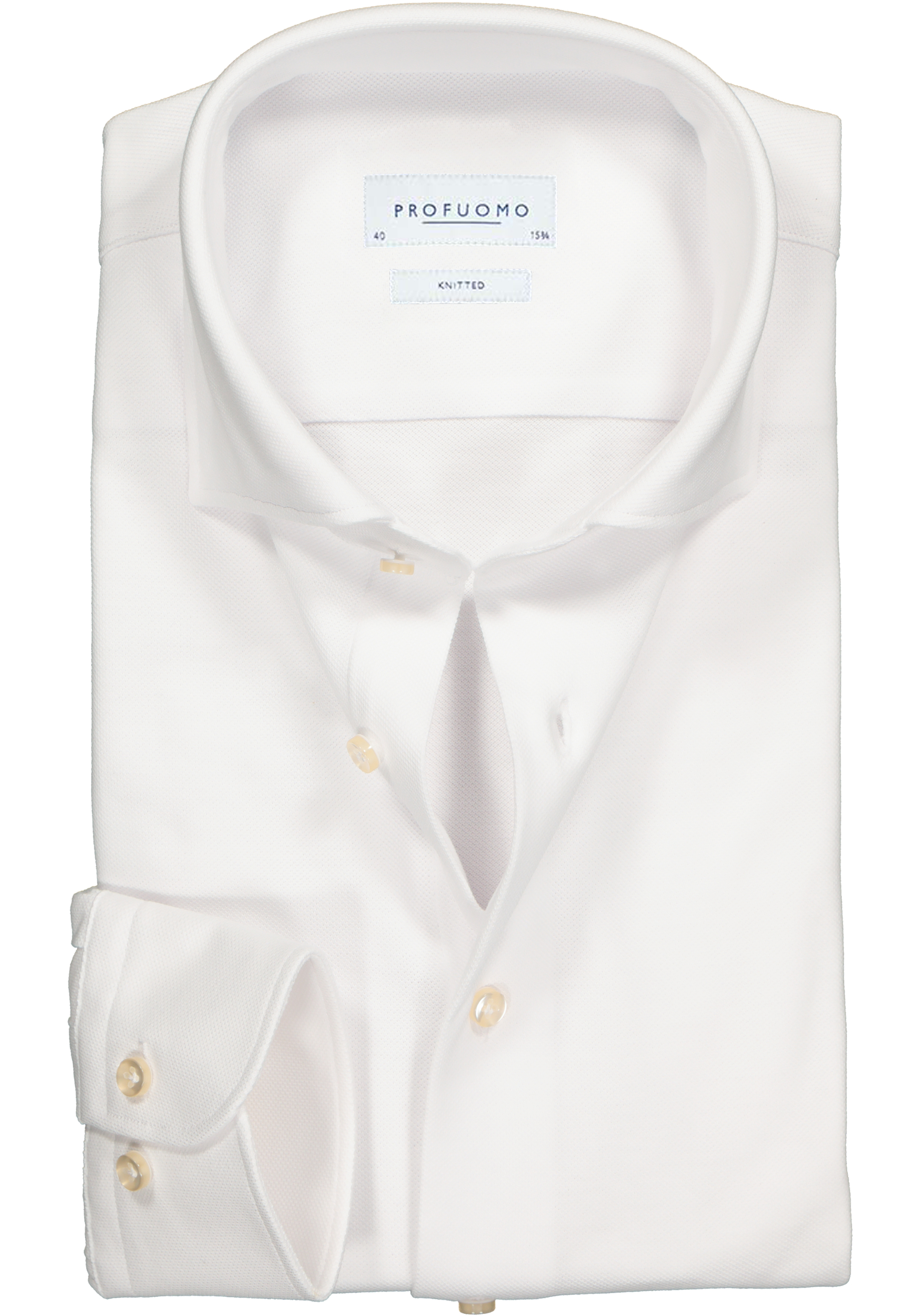 Profuomo slim fit jersey overhemd, knitted shirt pique, wit 